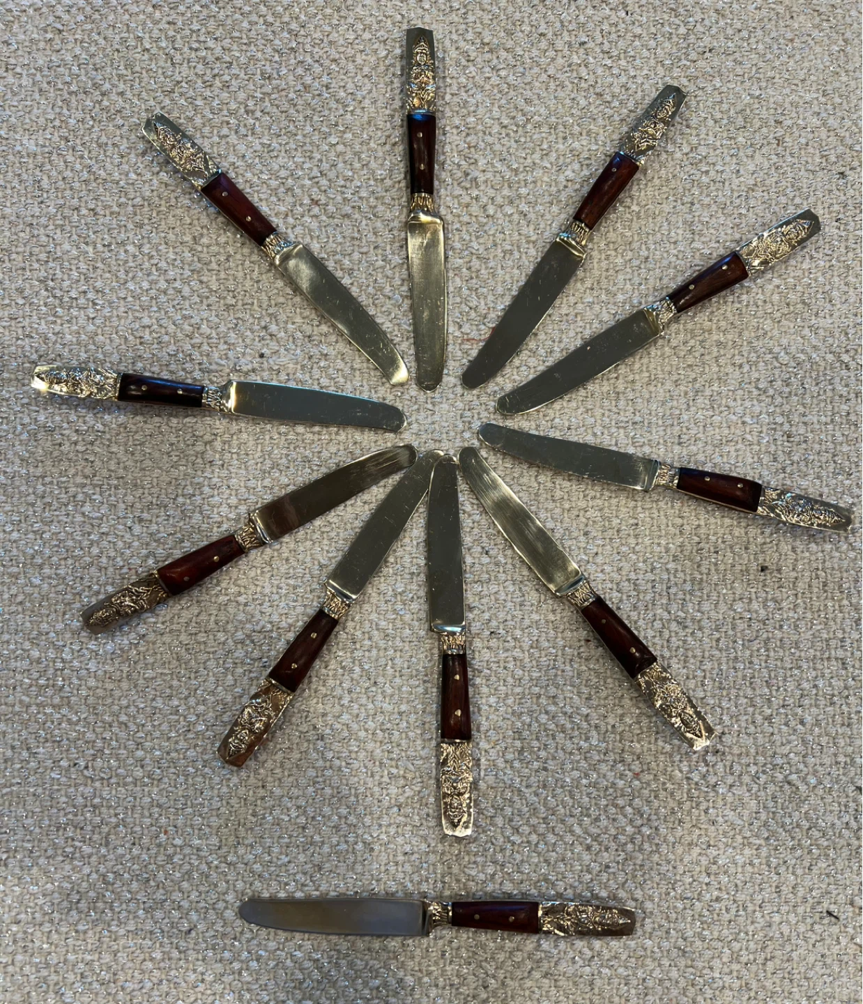 Vintage Thai Bronze & Rosewood Butter Spreaders/Knives