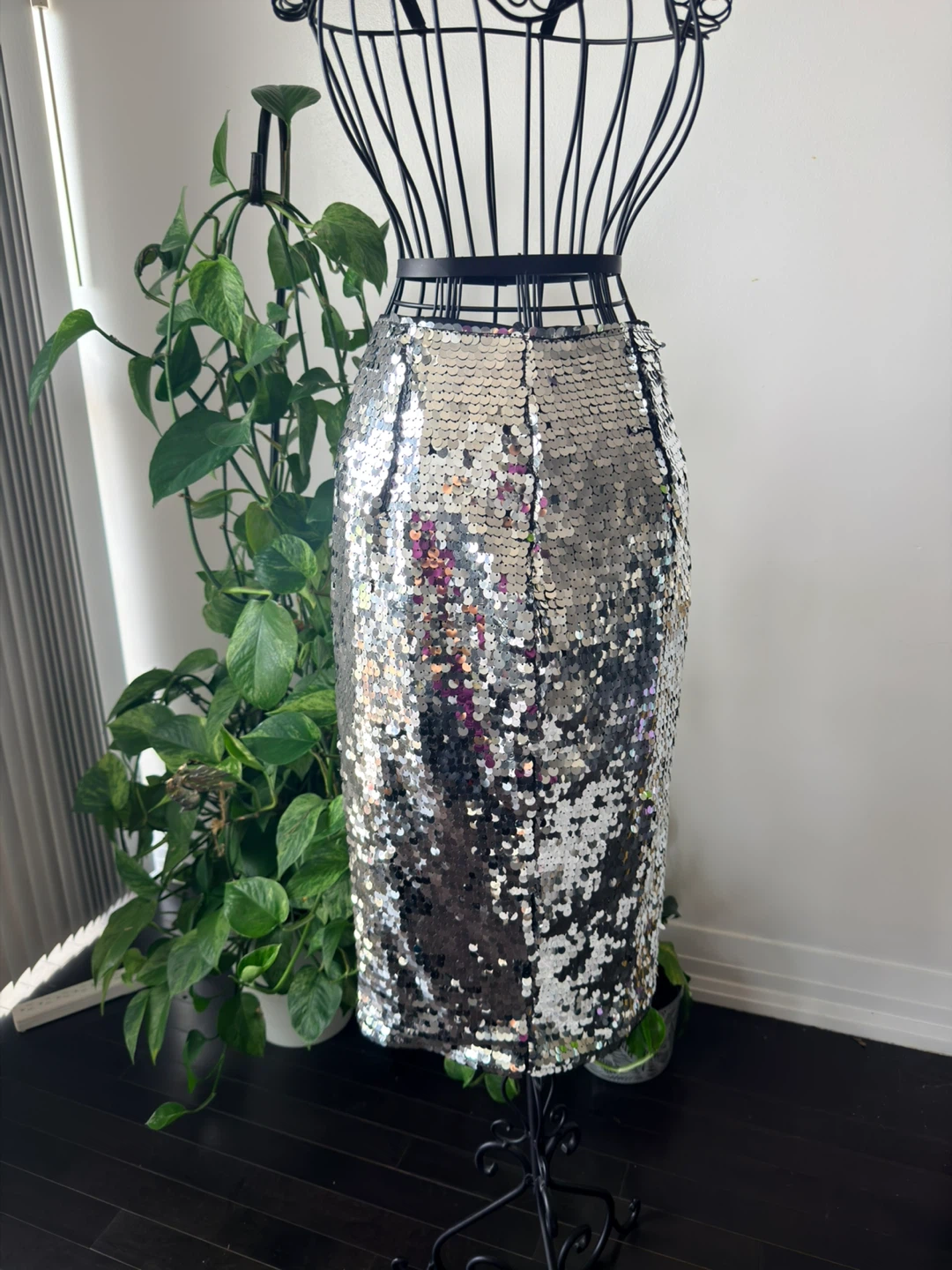 Silver Sequin Pencil Skirt