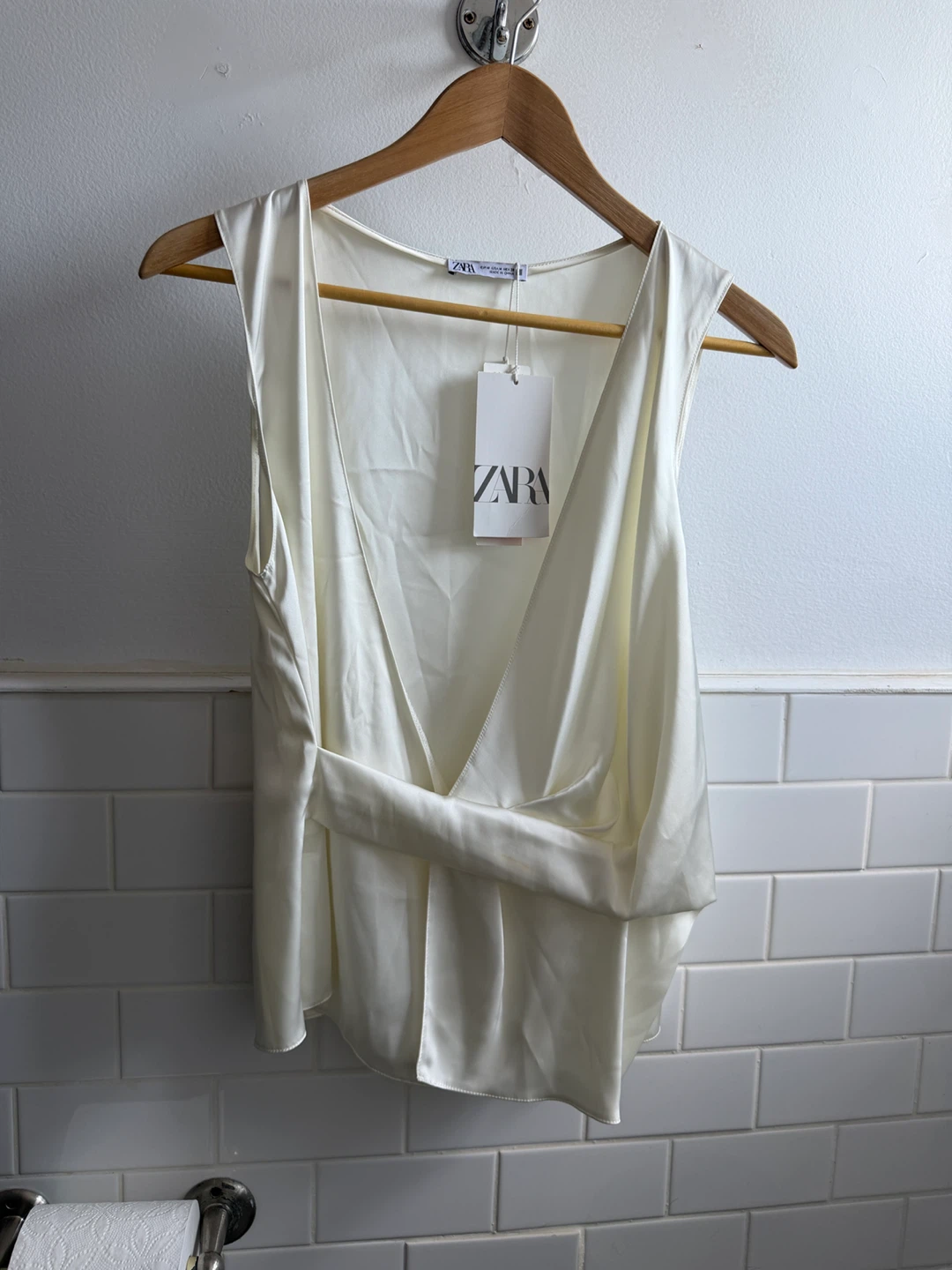ZARA Sleeveless Drape Front Top Ivory