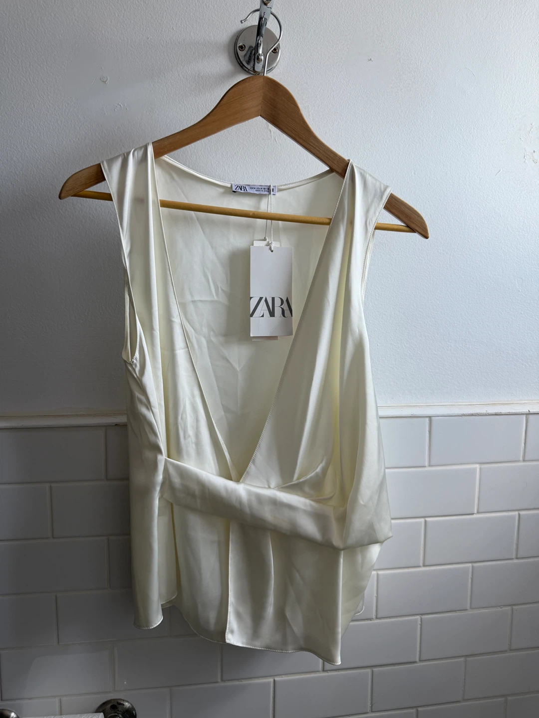 ZARA Sleeveless Drape Front Top Ivory - photo 4