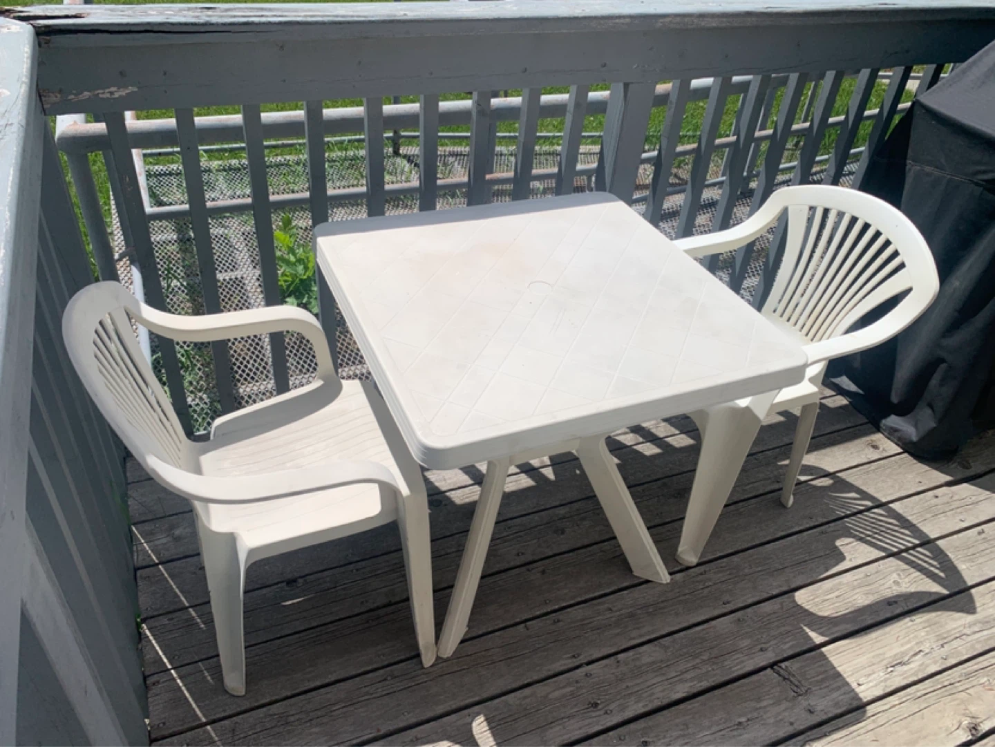 White Plastic Patio Table and Chairs Set