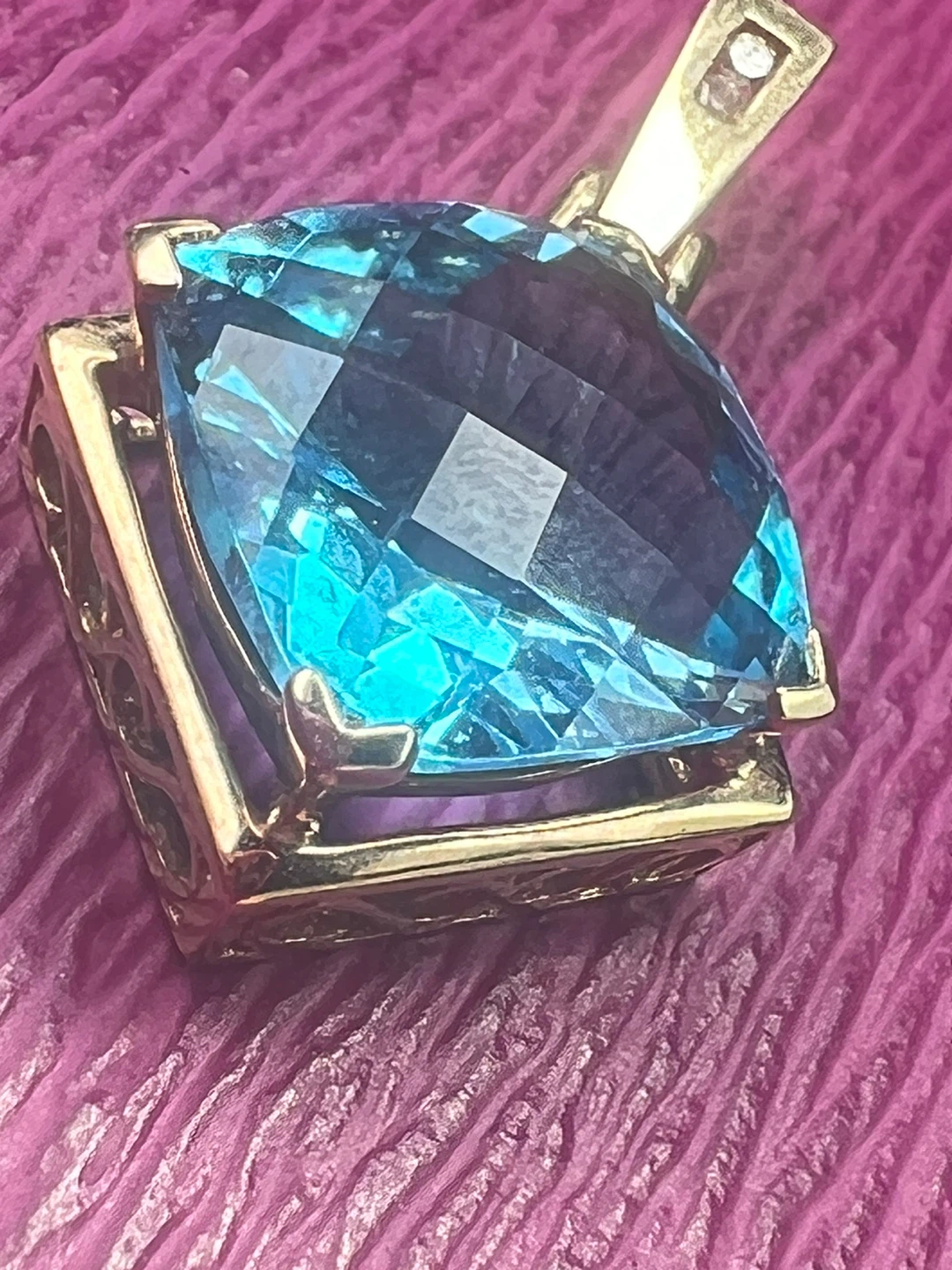 14 k Blue Topaz and Diamond Pendant