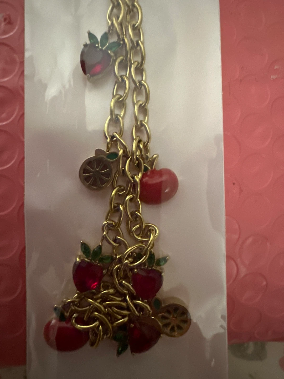 Gold laminated Charm Necklace with Fruit Pendants