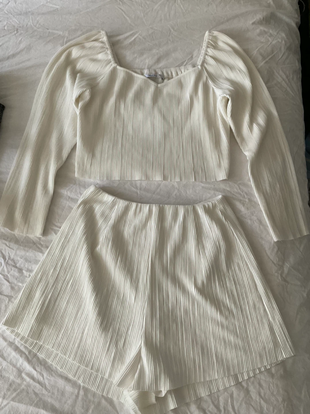 White Pleated Top & Shorts Set
