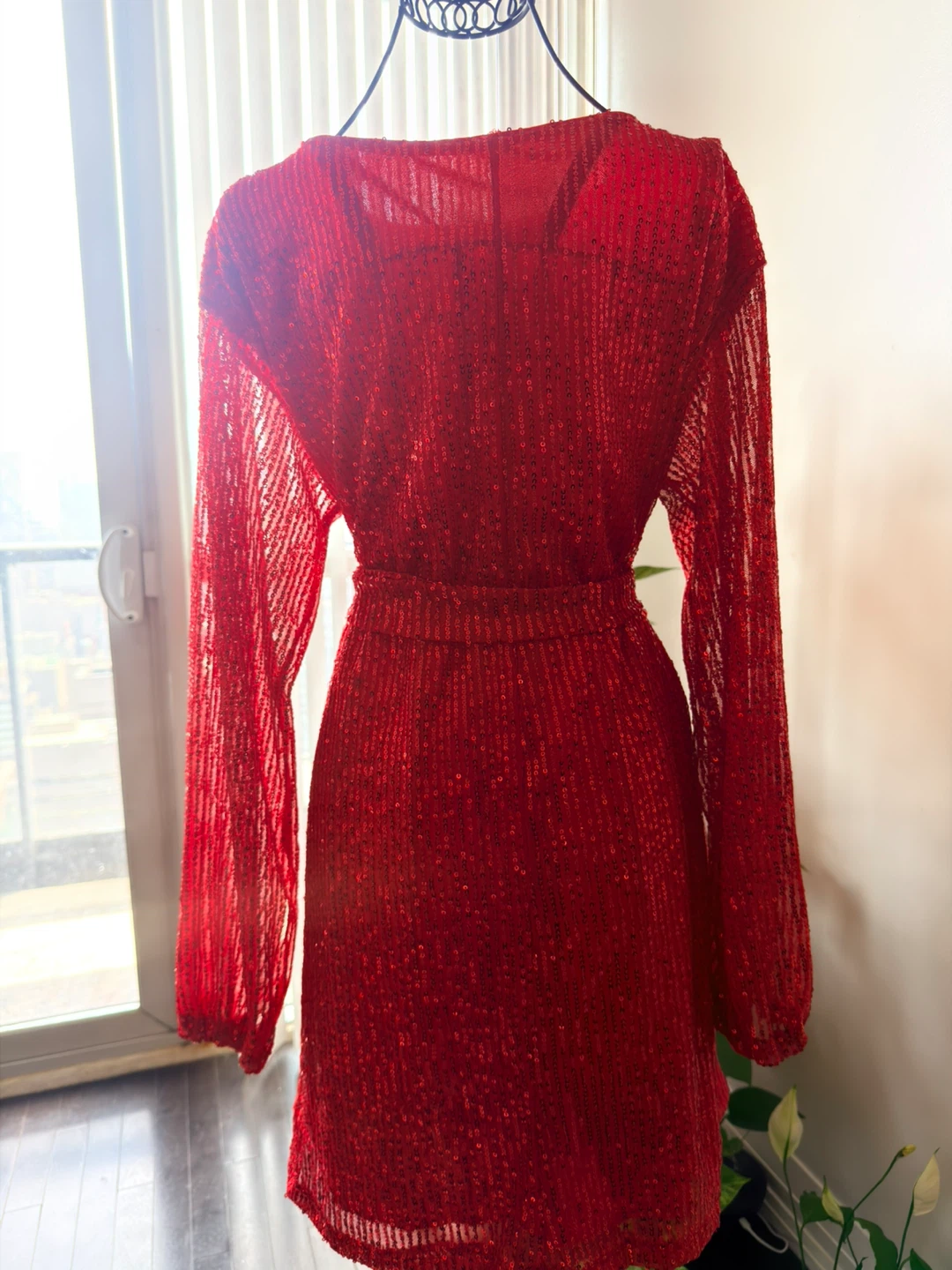Red Sequin Long Sleeve Dress - photo 4