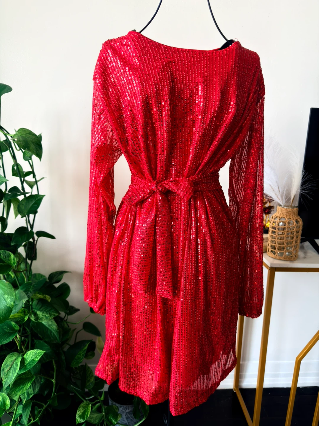 Red Sequin Long Sleeve Dress