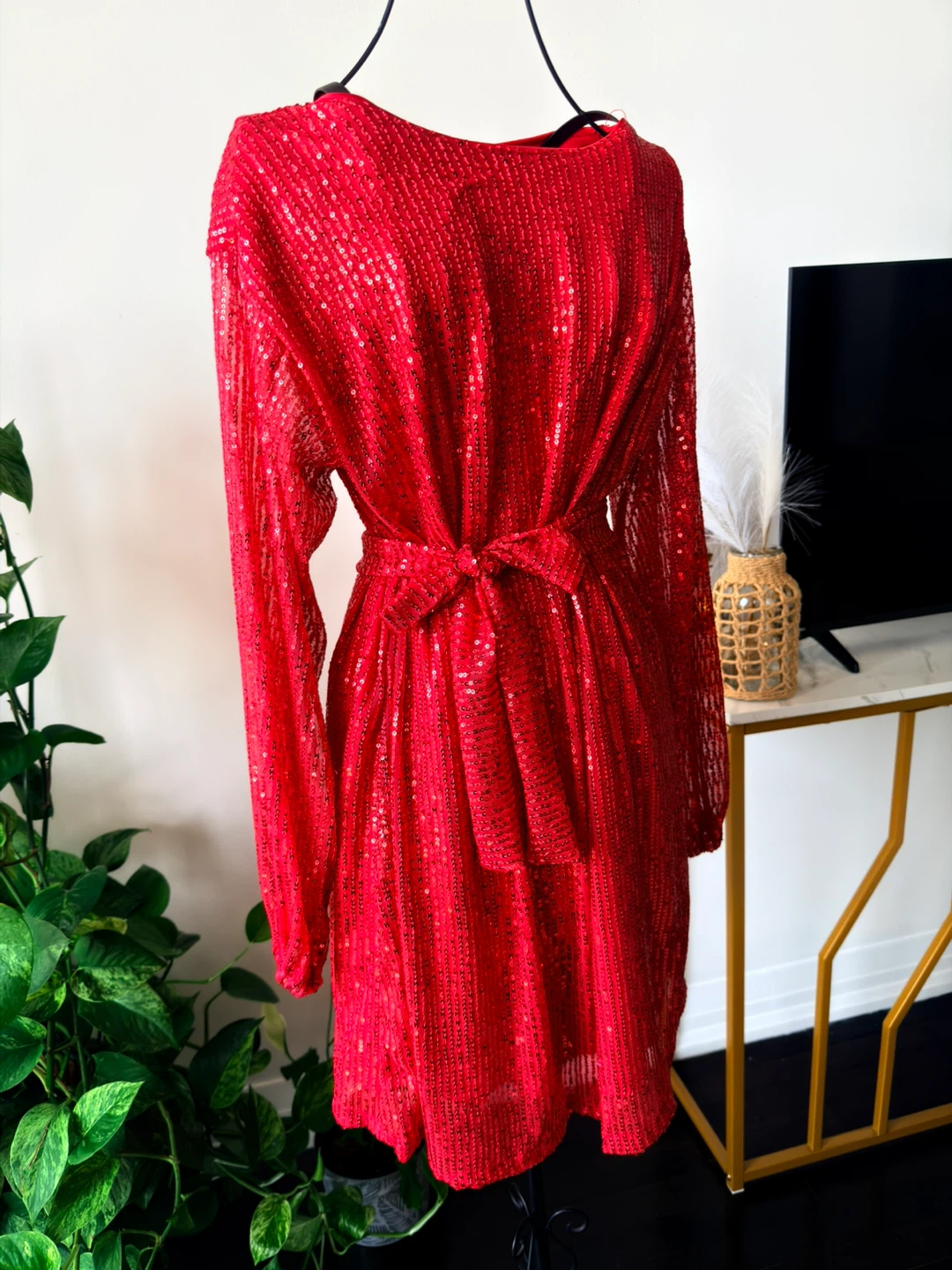 Red Sequin Long Sleeve Dress - photo 3
