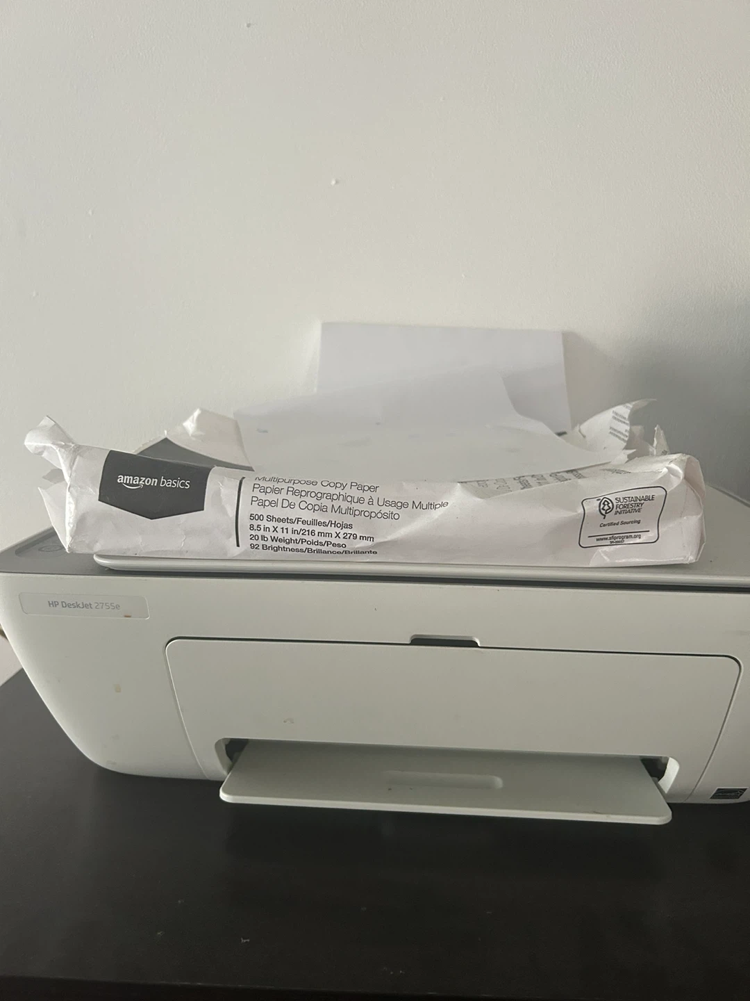 HP DeskJet 2755e Printer with Amazon Basics Copy Paper