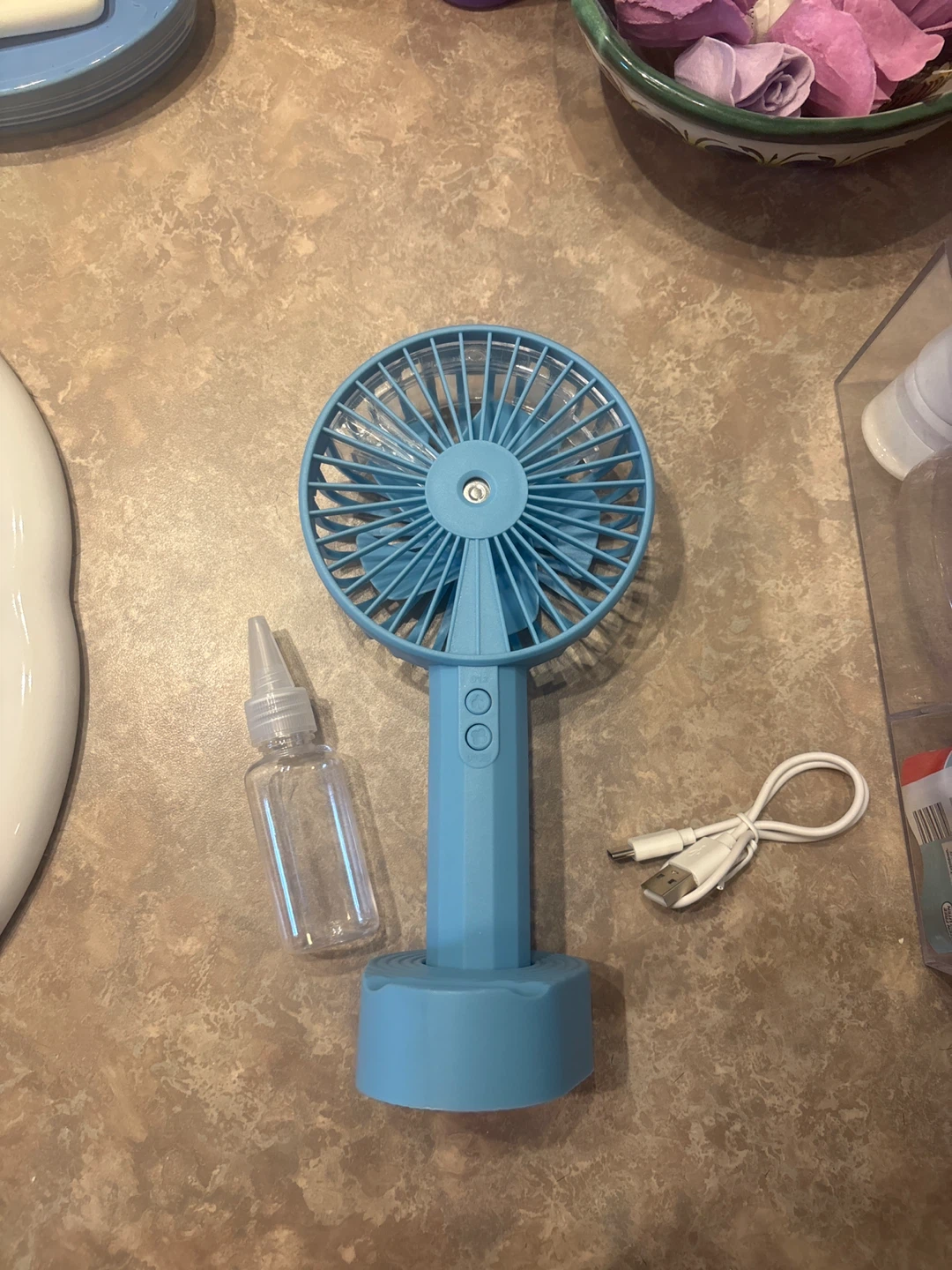 Blue Portable Mist Handheld Fan w/usbc Charging Cable