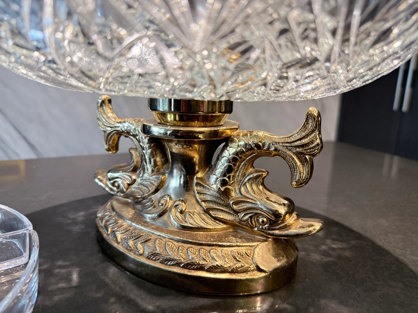 Crystal Serving Platter with Gold Fish Pedestal - photo 5