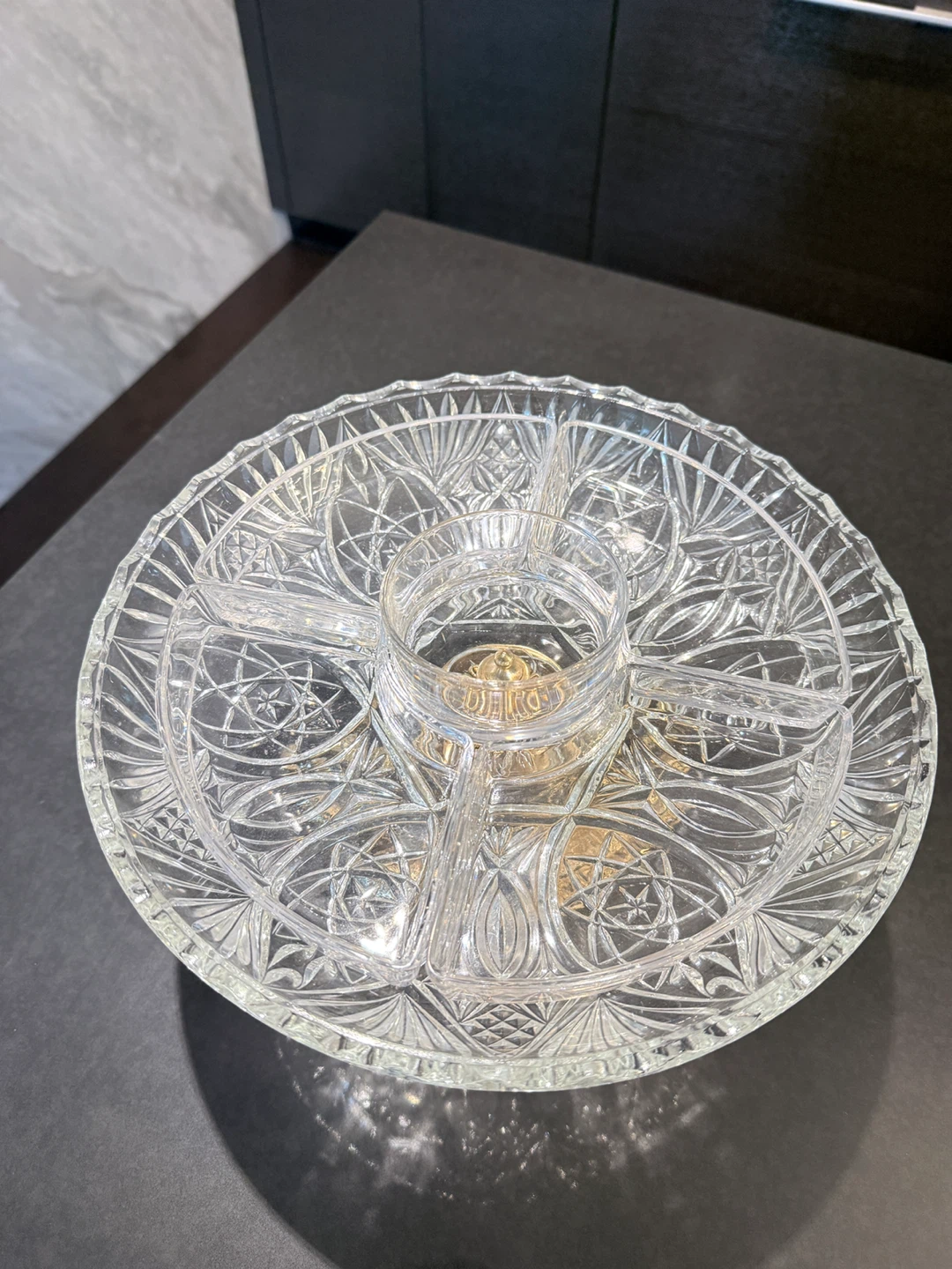 Crystal Serving Platter with Gold Fish Pedestal - photo 2