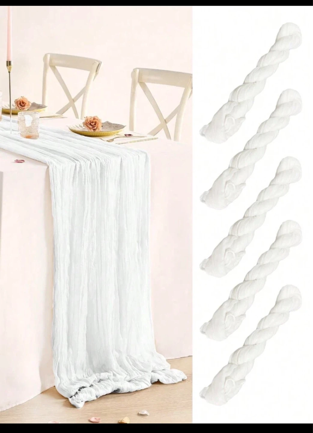 White Crinkle Gauze Table Runner