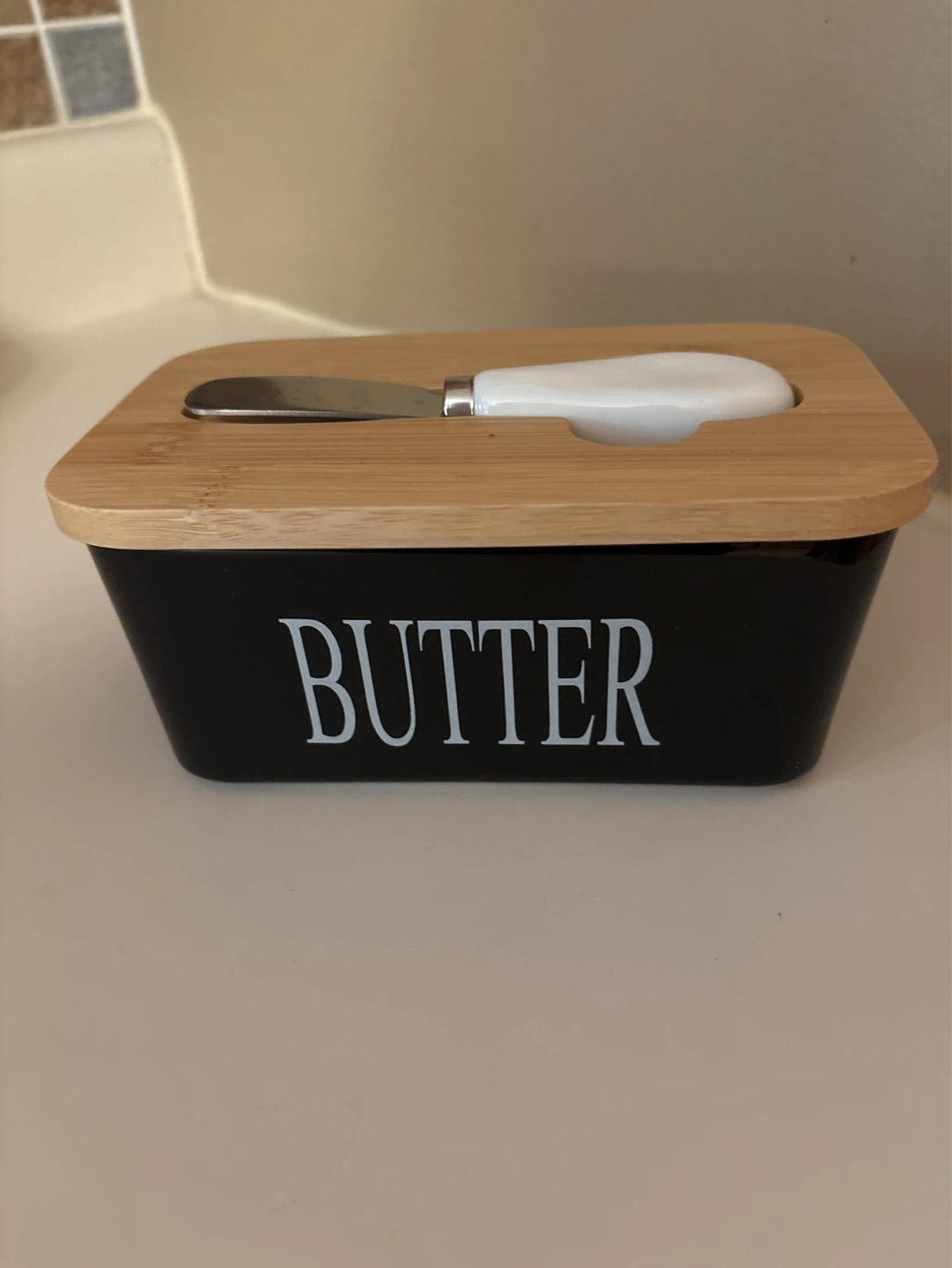 Butter Dish with Bamboo Lid and Spreader