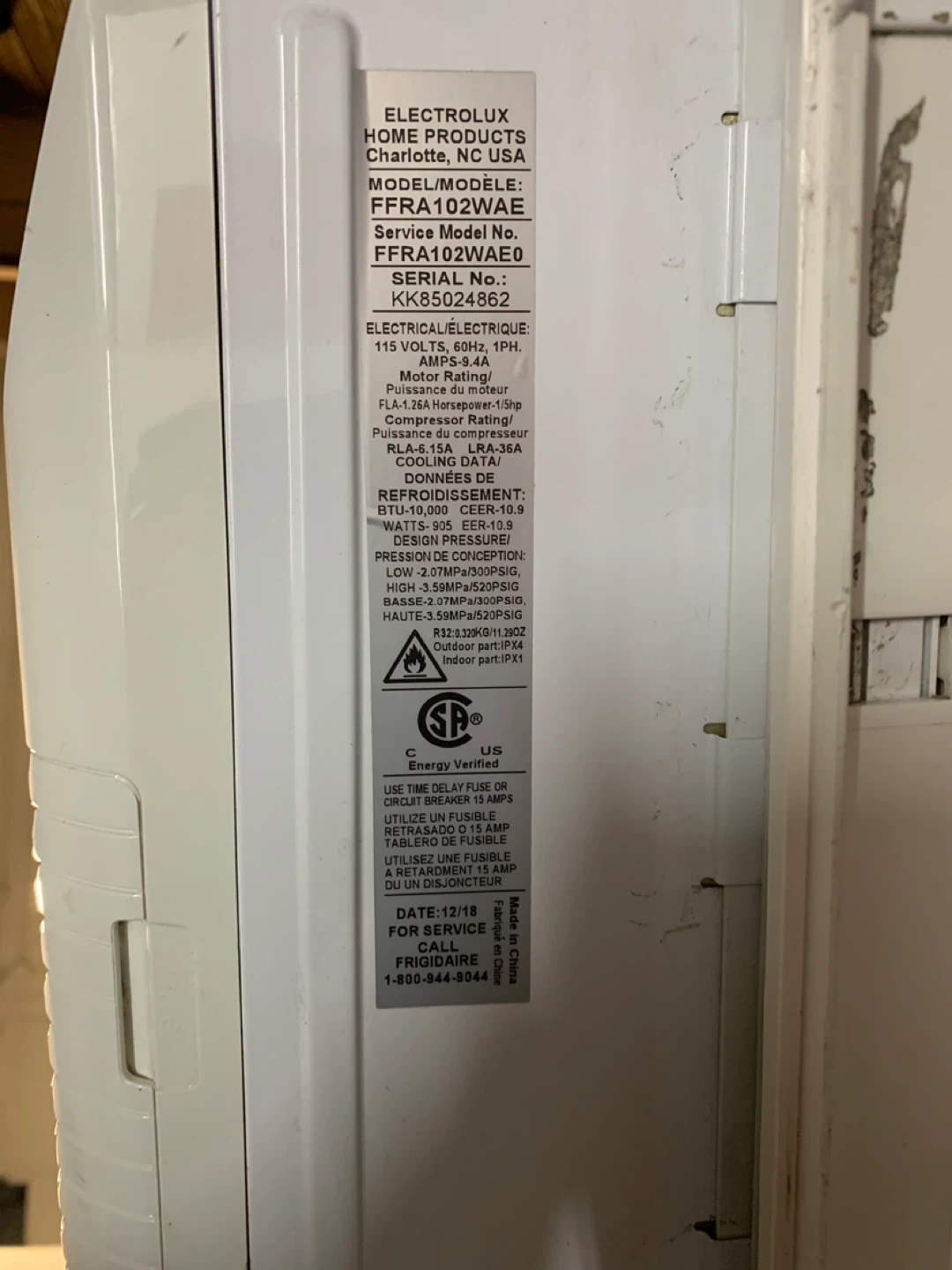 Electrolux FFRA102WAE Window Air Conditioner - photo 3