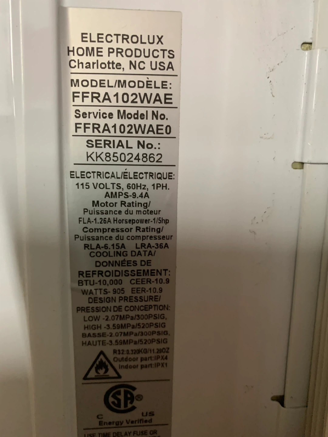 Electrolux FFRA102WAE Window Air Conditioner - photo 4