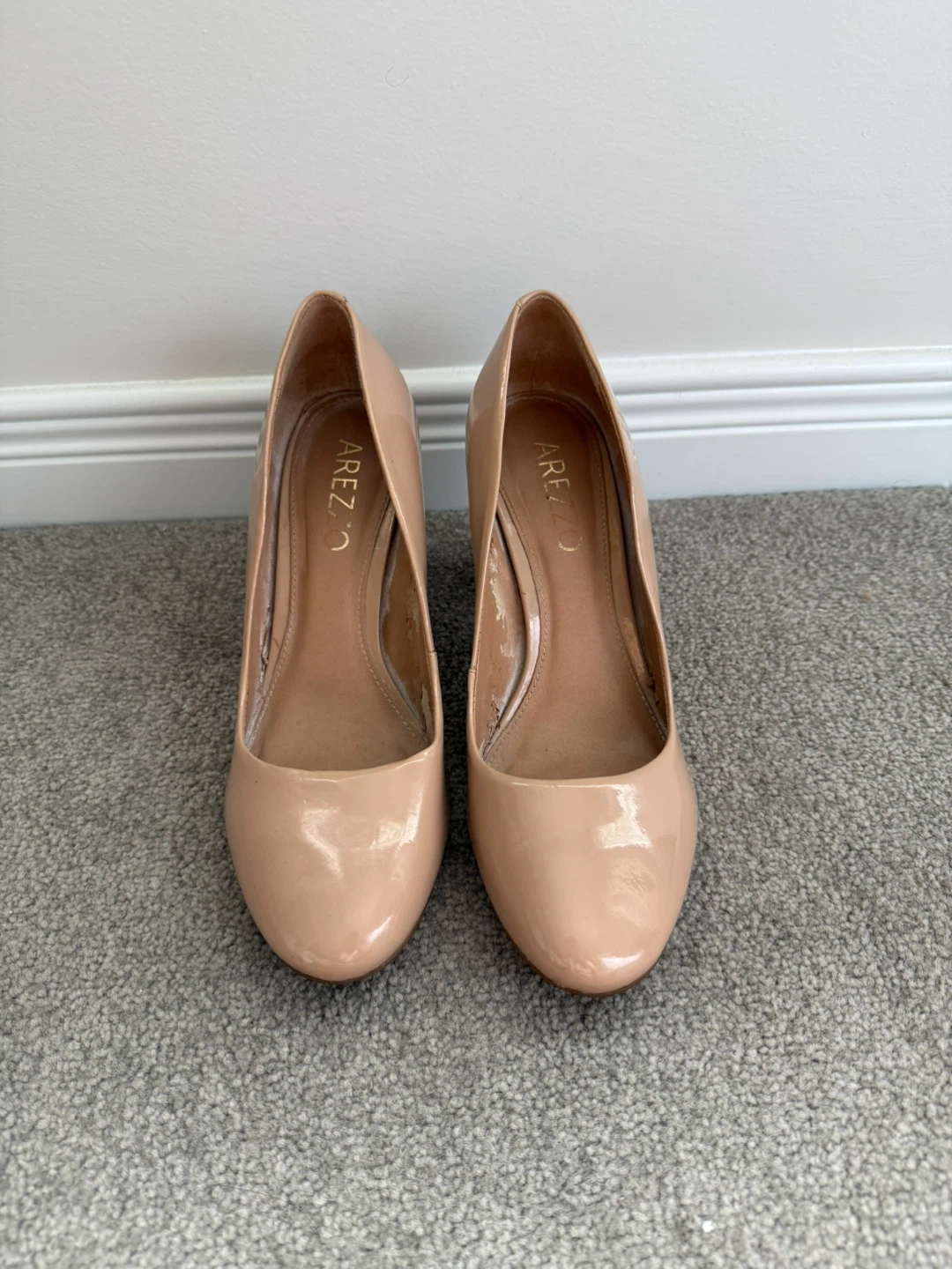 Arezzo Patent Beige Block Heels