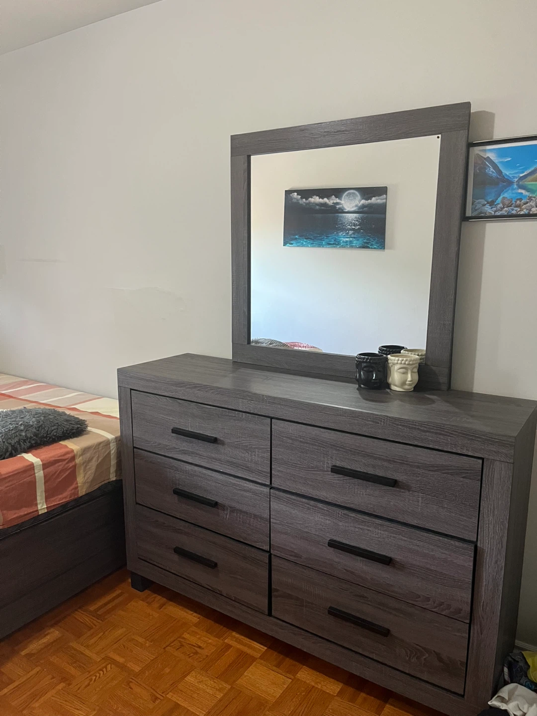 Grey Wood Dresser with Mirror