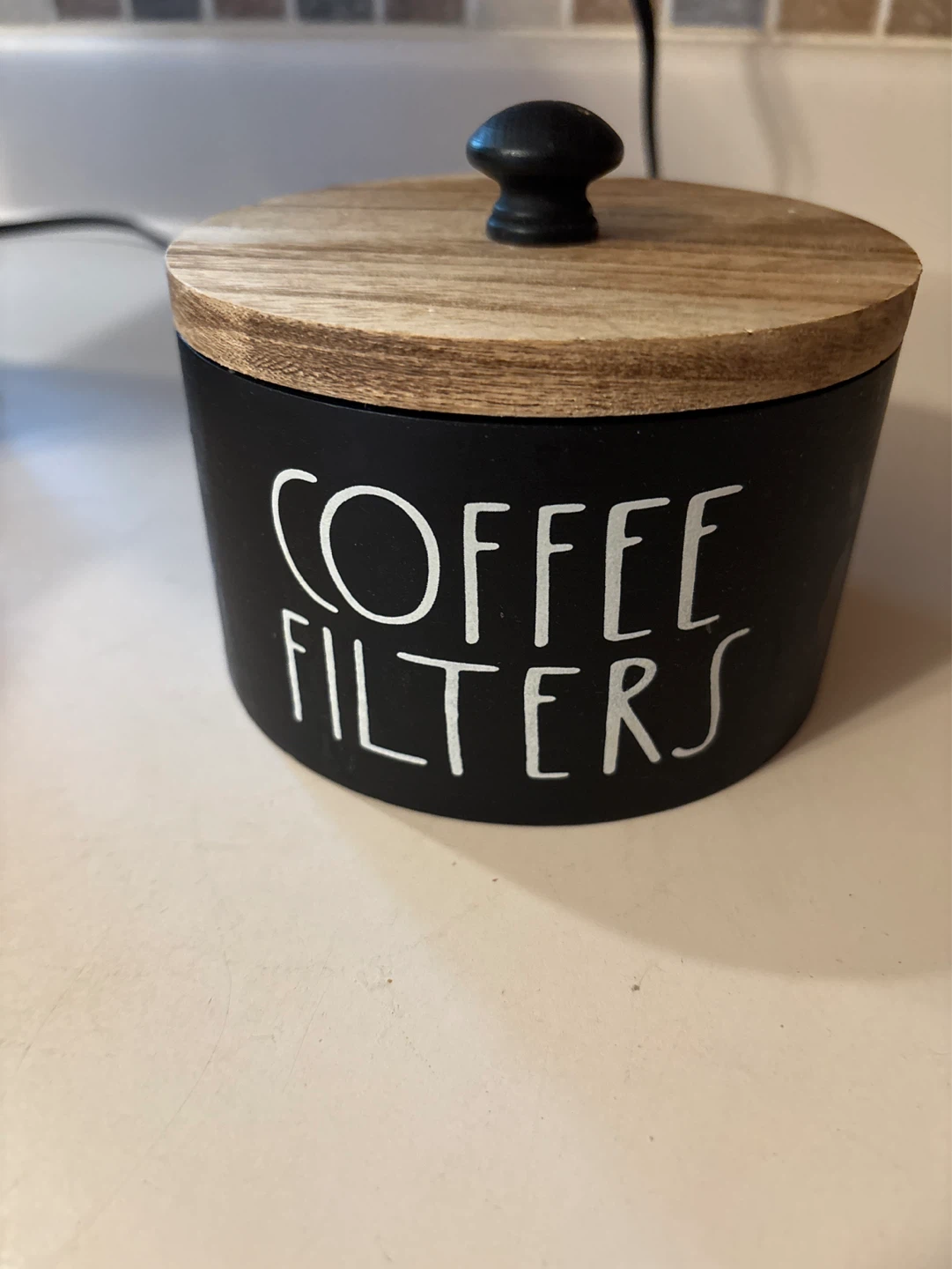 Black Coffee Filters Storage Canister with Wooden Lid