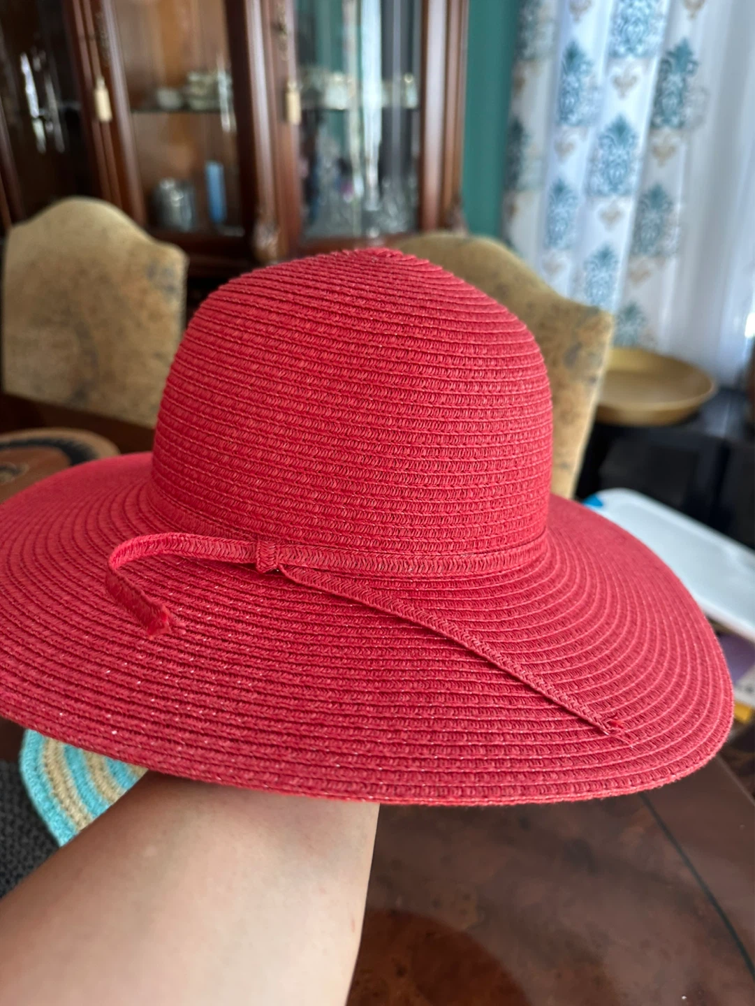 Wide-Brim Straw Sun Hat Trio - Black, Teal/Beige, Red - photo 2