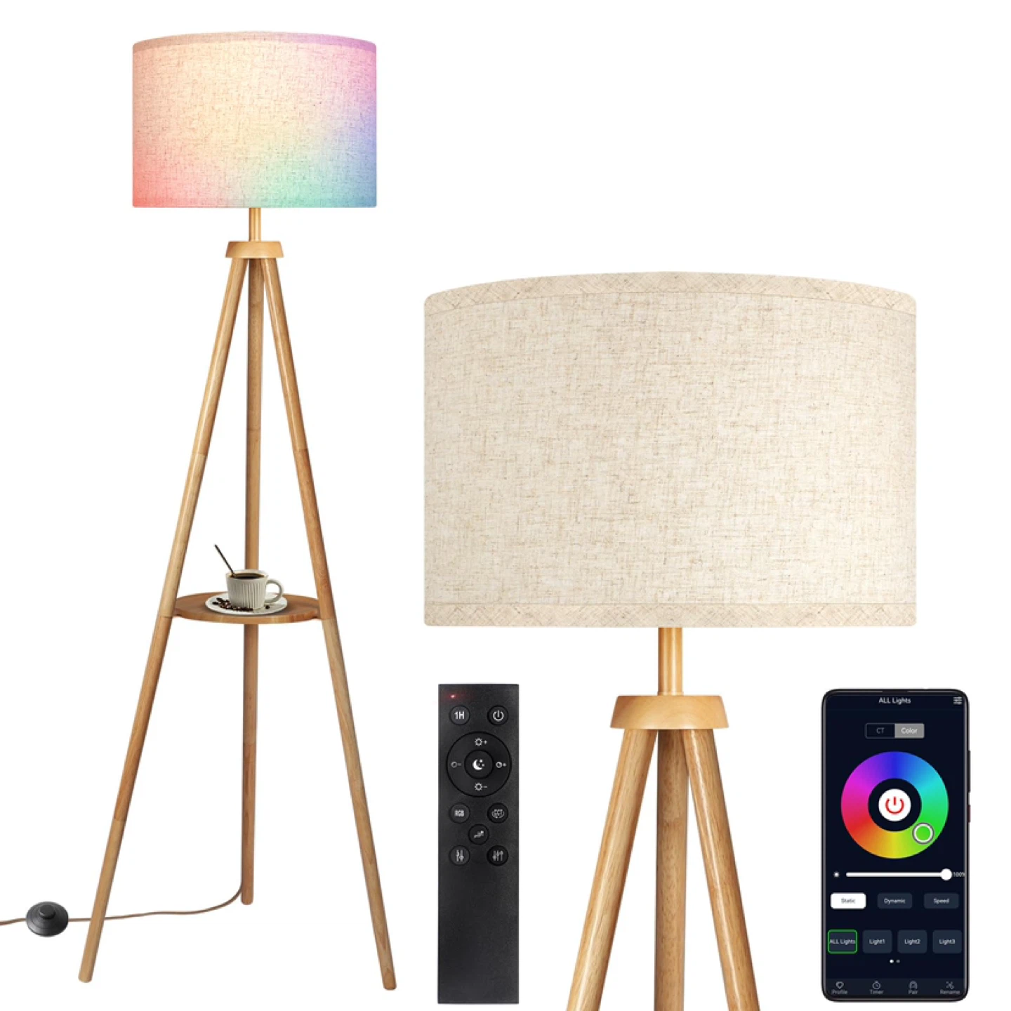 OUTON Tripod Floor Lamp with Shelves