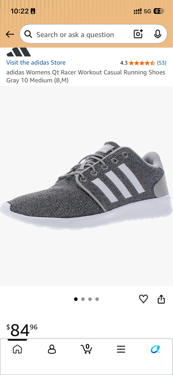 Adidas Womens QT Racer Running Shoes Gray Size 10