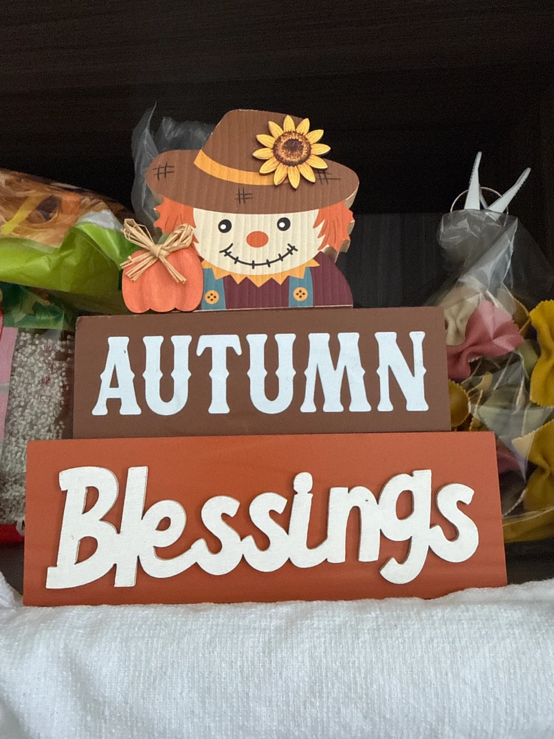 Wooden Autumn Blessings Scarecrow Sign
