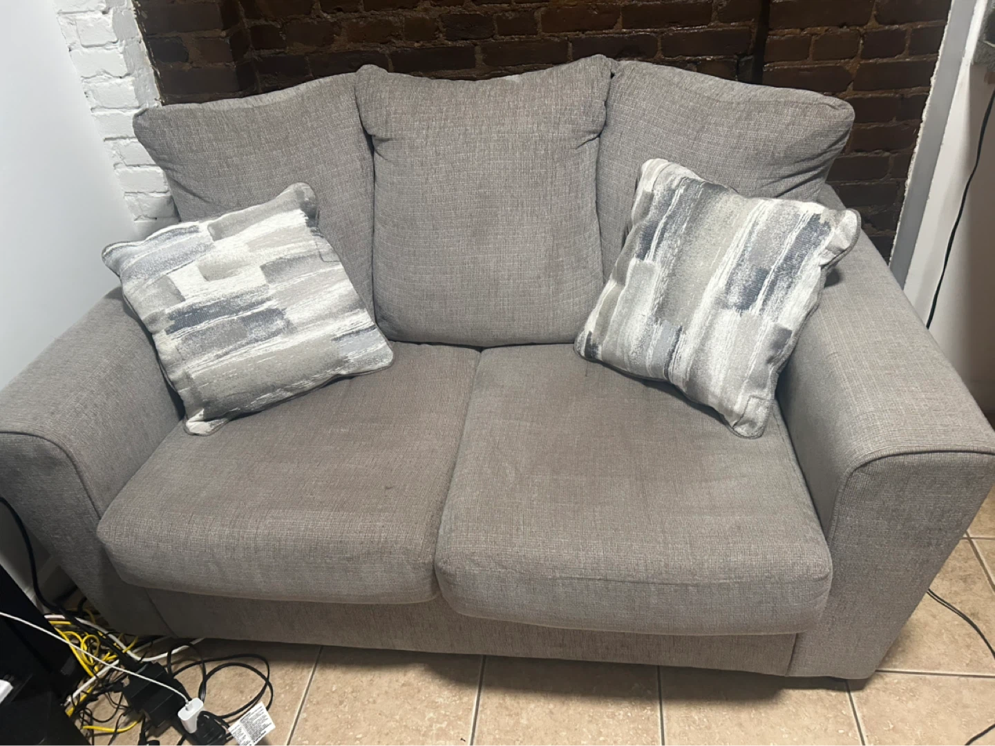 Gray Loveseat Sofa with Accent Pillows