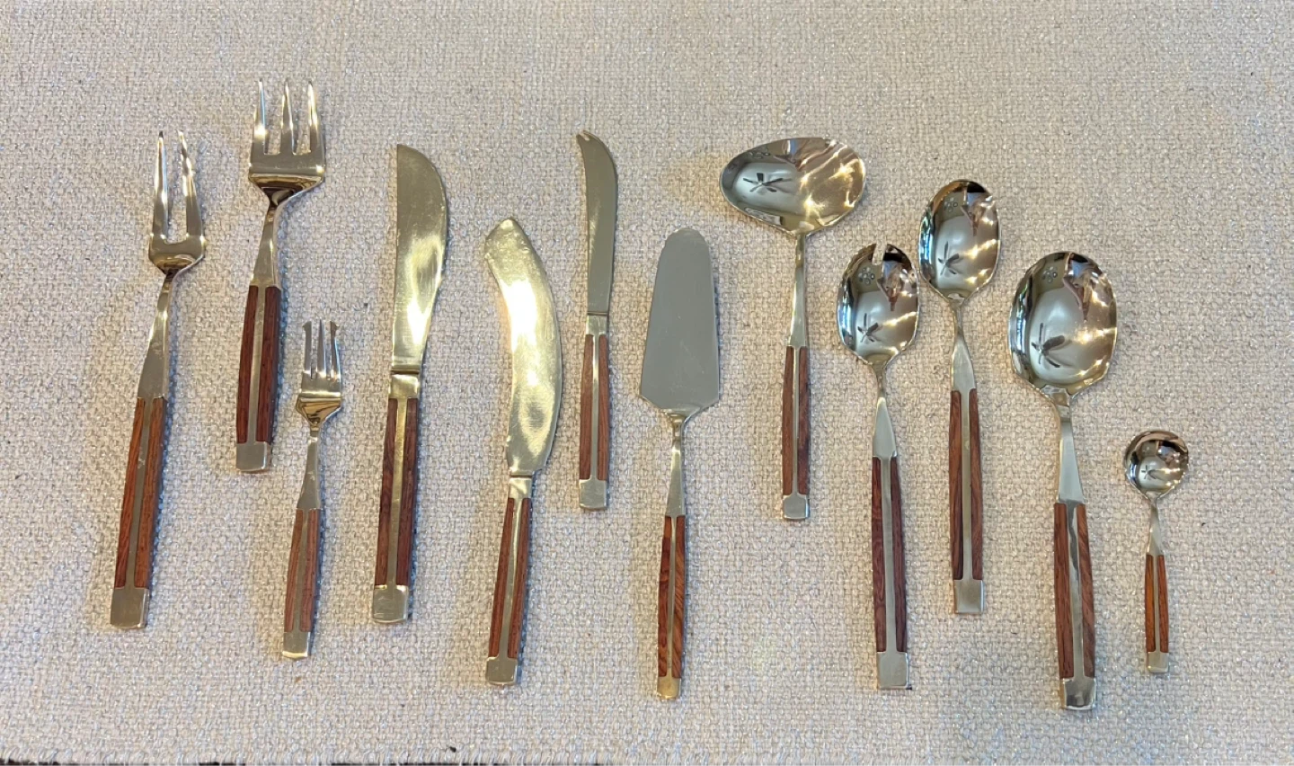 Mid-Century Modern Teak Handle Flatware Serving Set