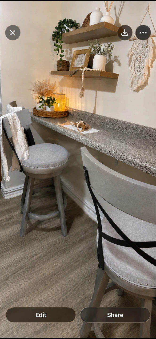 Grey Swivel Bar Stool with Upholstered Seat