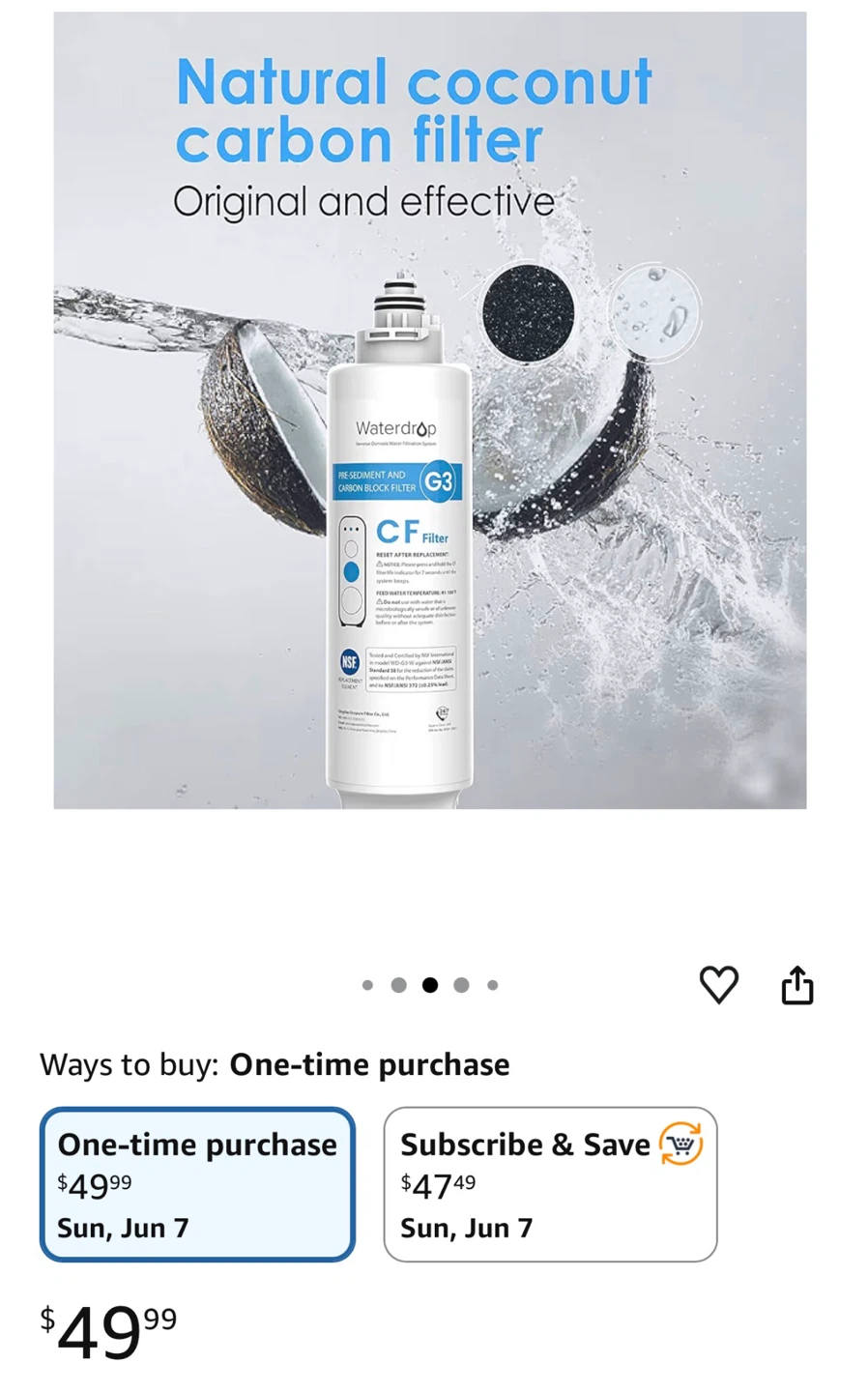 NEW Waterdrop G3-N1CF Filter Replacement G3-W & G3P600 & G3P800 - photo 2