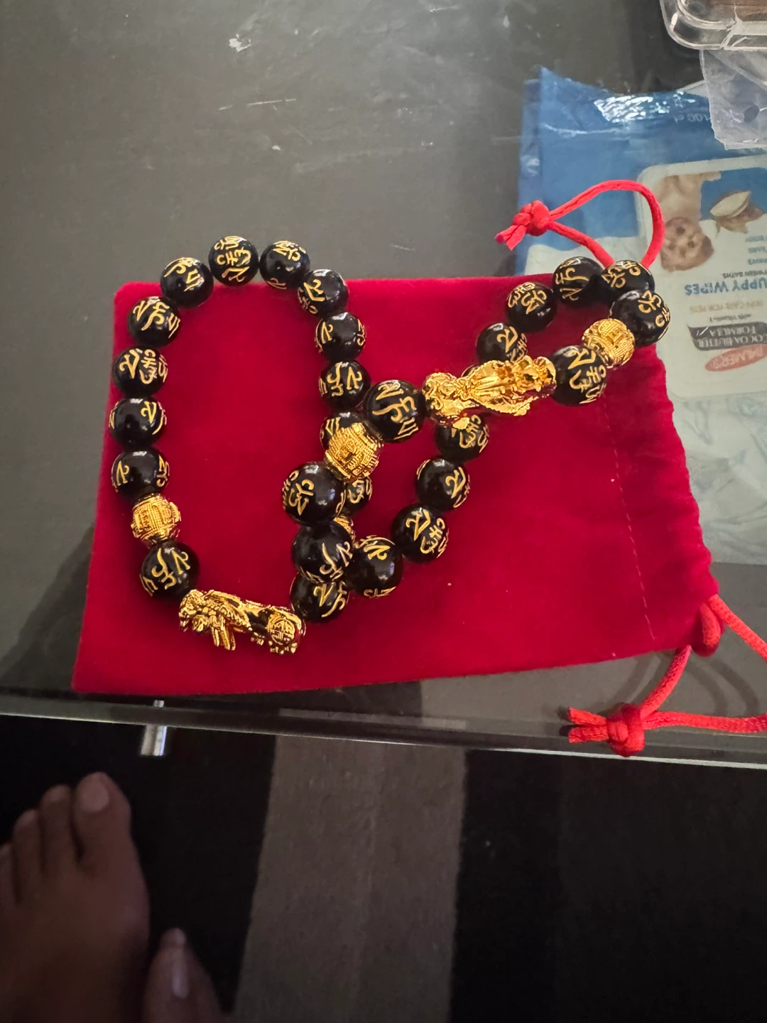 Black Beaded Bracelets with Gold Charms - photo 2