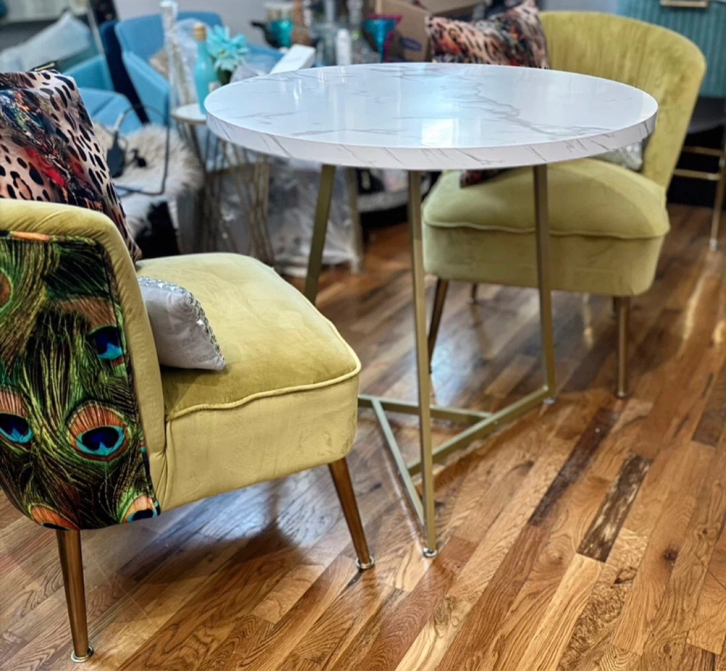 Set of Zuo Tabitha Accent Chair Peacock Print