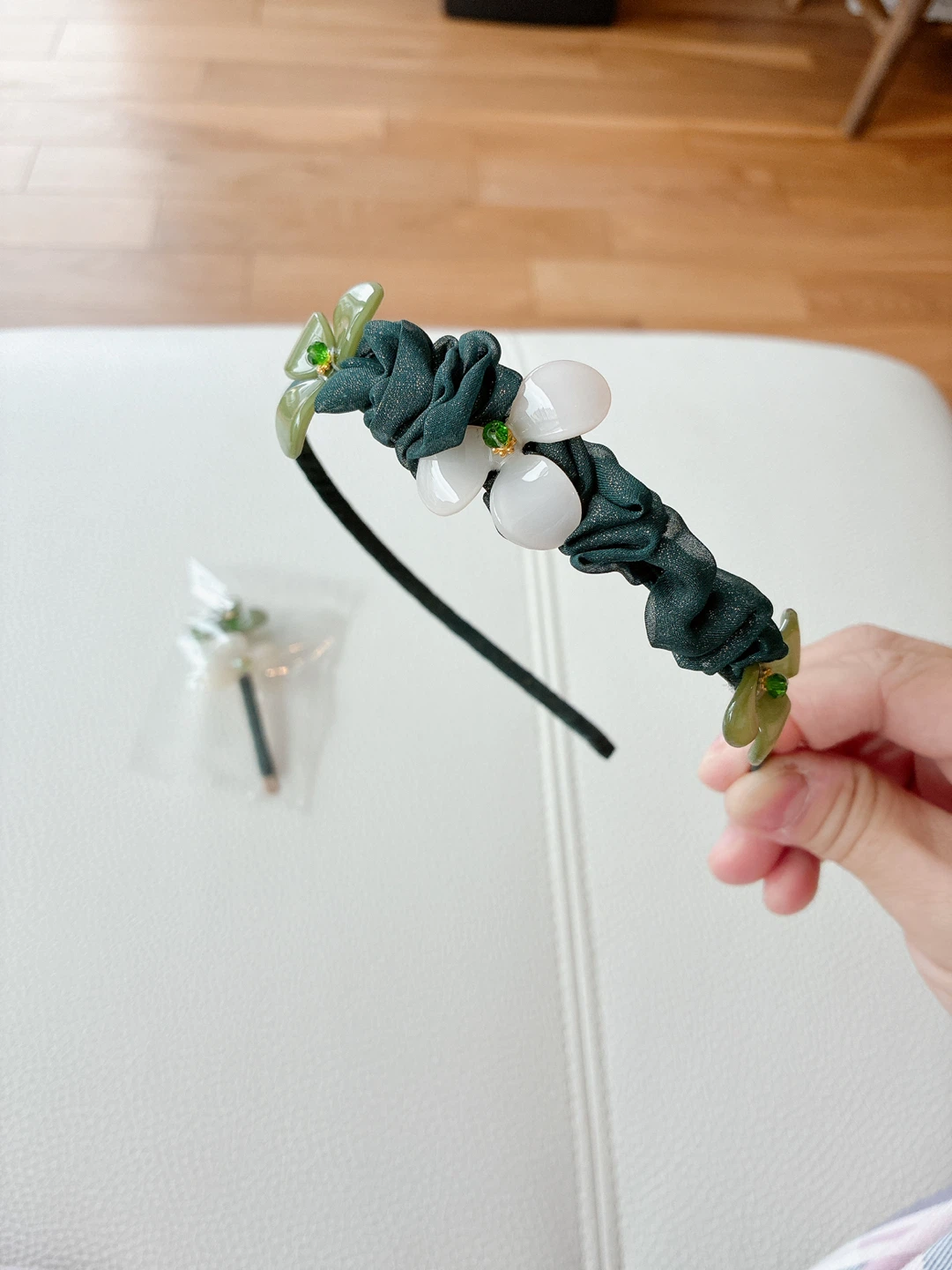 Green Flower Headband & Hair Clip Set
