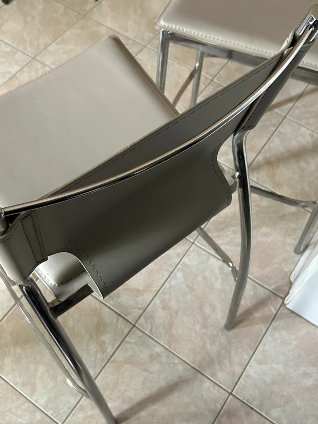 Set of 3 Grey Faux Leather Bar Stools - photo 3