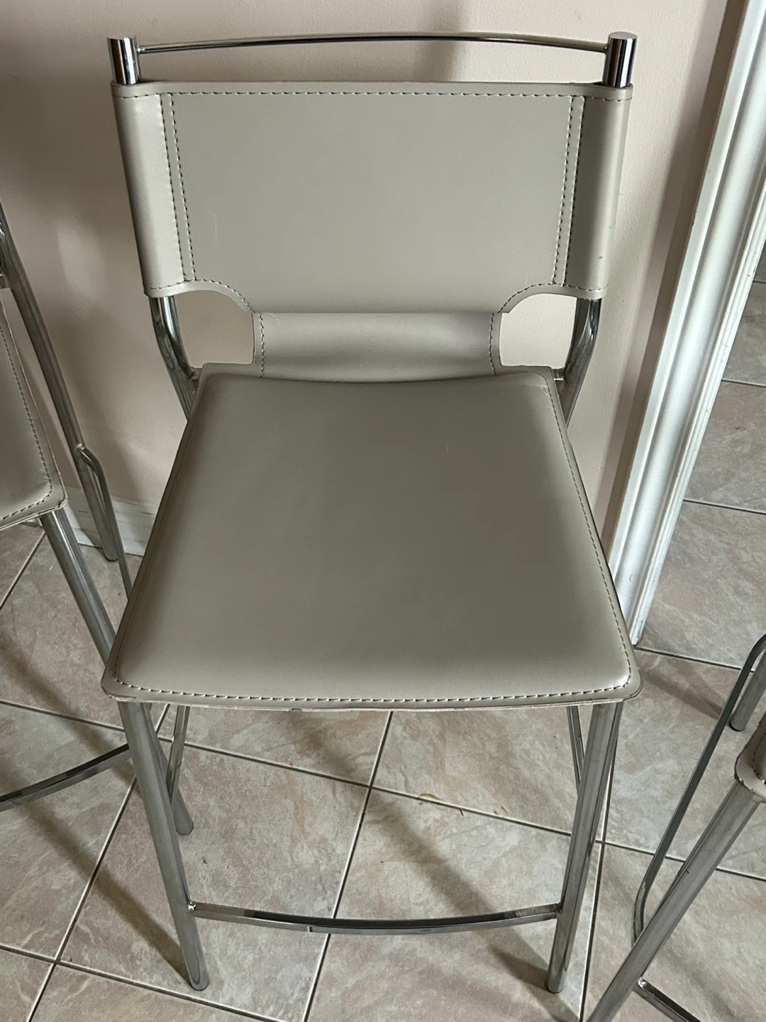 Set of 3 Grey Faux Leather Bar Stools - photo 2