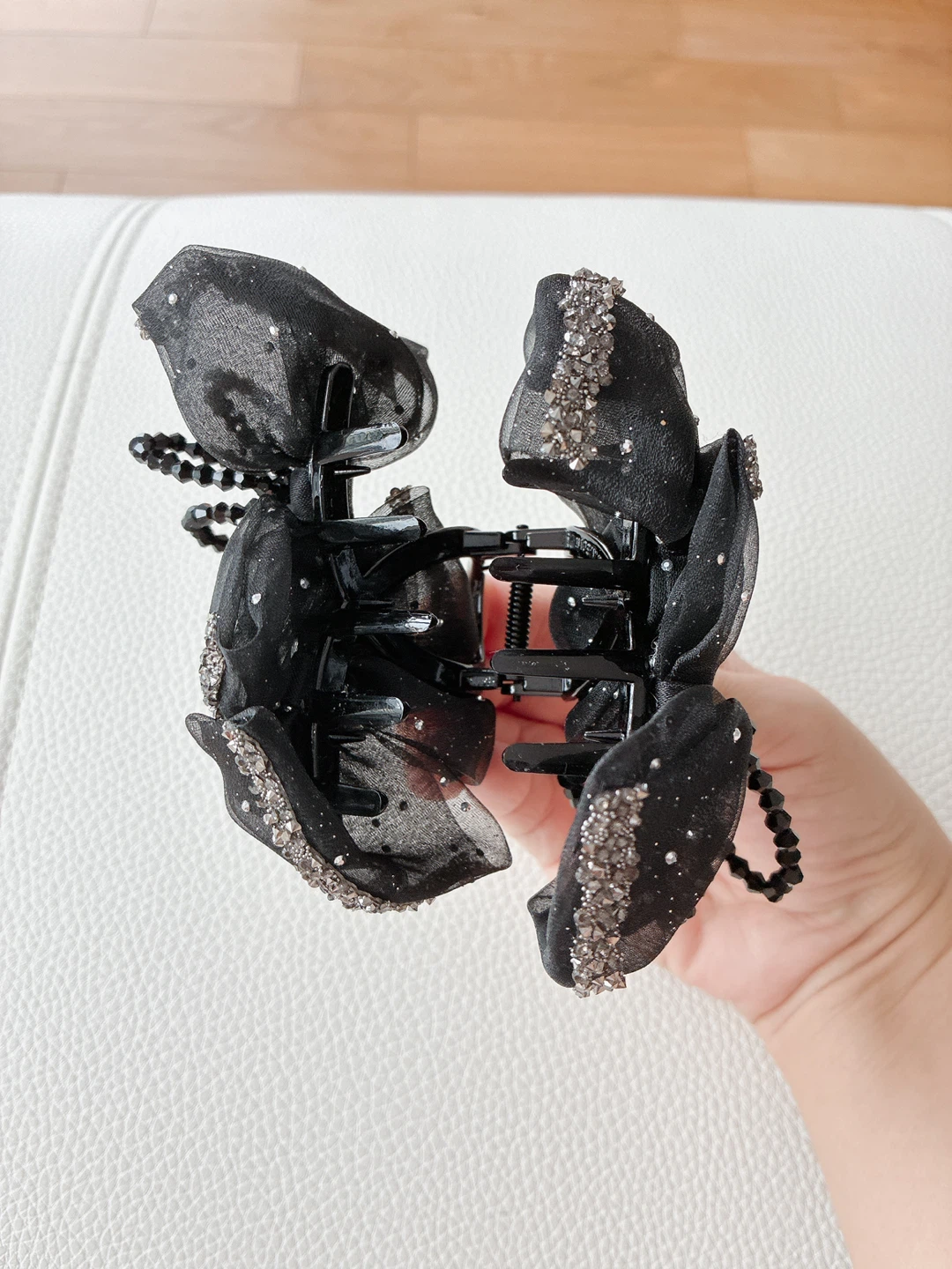 Black Beaded and Rhinestone Hair Claw Clip - photo 3