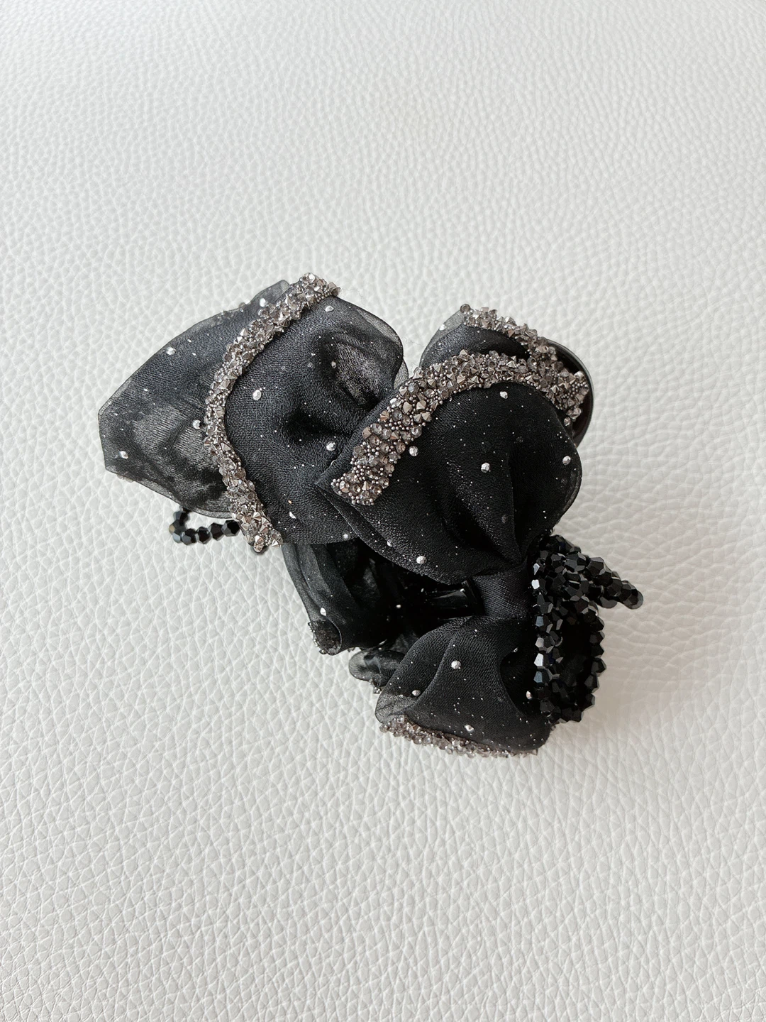 Black Beaded and Rhinestone Hair Claw Clip