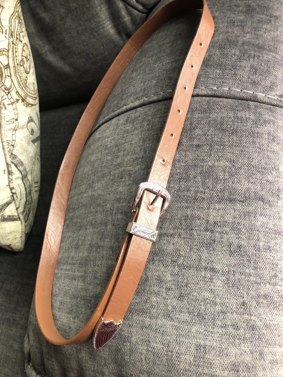 Skinny Brown Fashion Belt with Silver Buckle