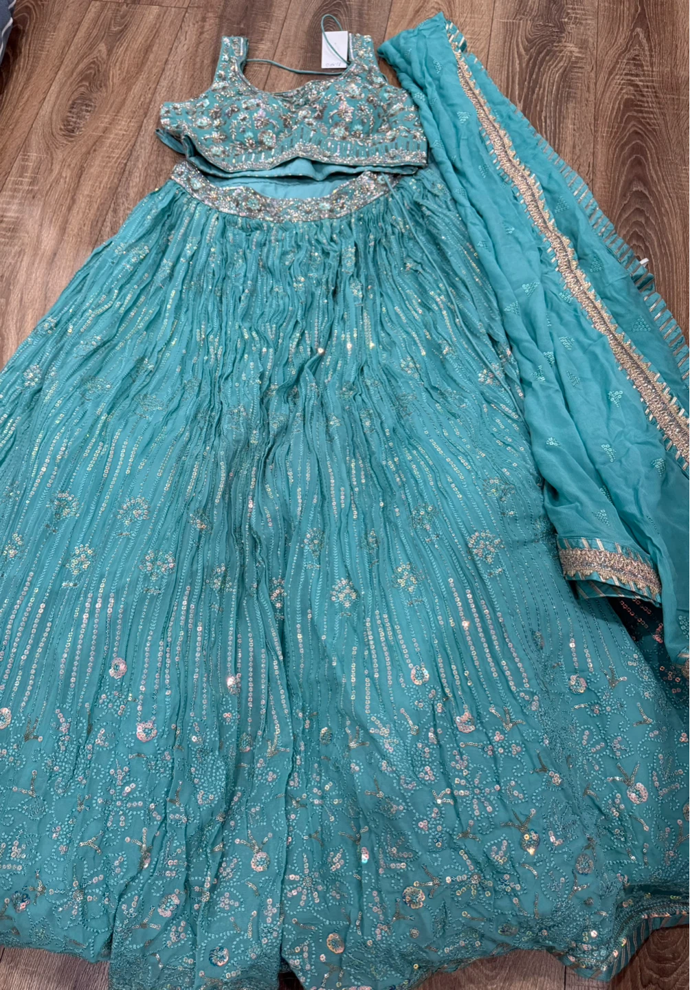 Turquoise Sequined Lehenga Choli Set