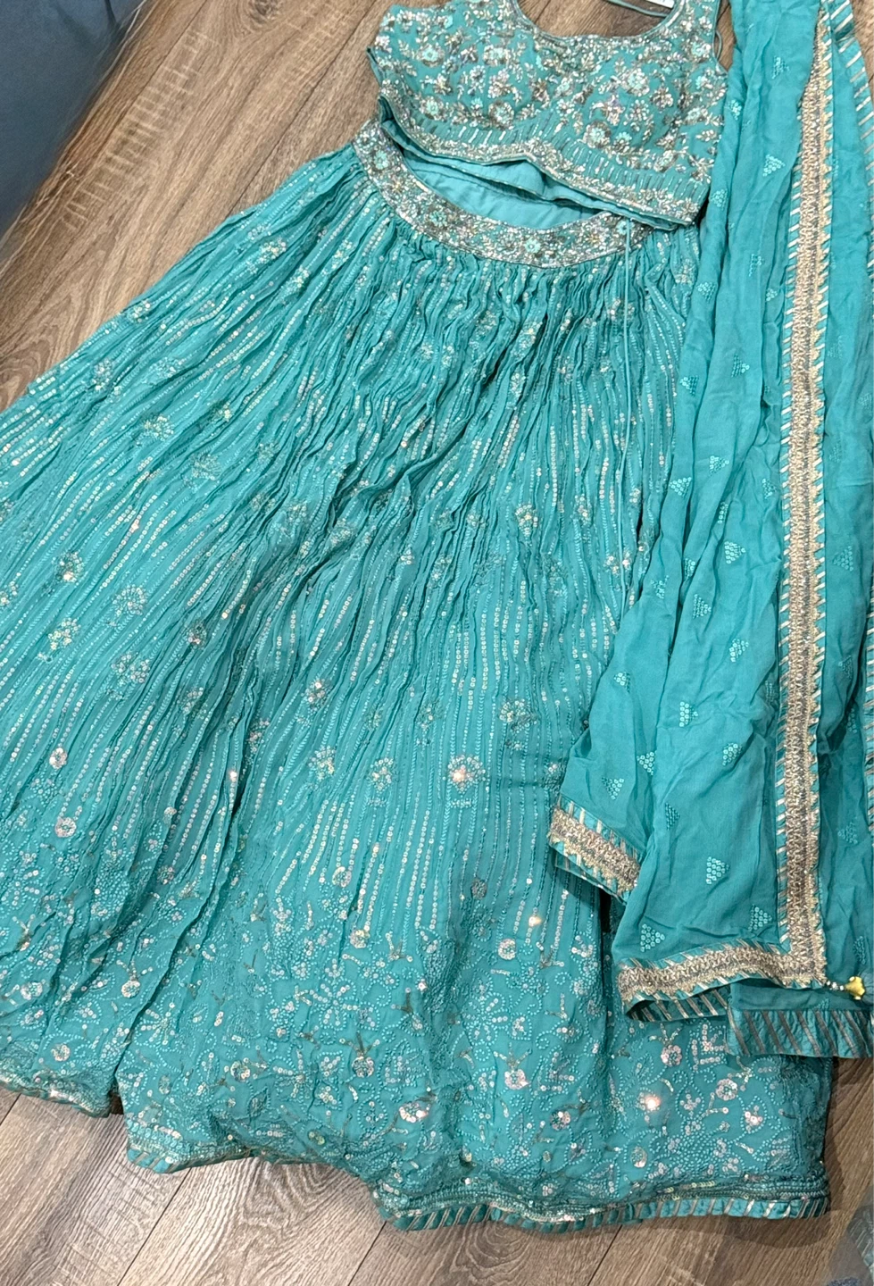 Turquoise Sequined Lehenga Choli Set - photo 2