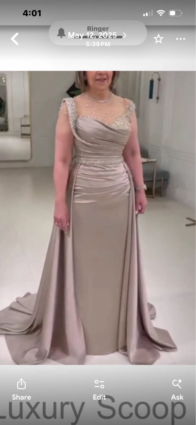 Elegant Champagne Beaded Gown with Train