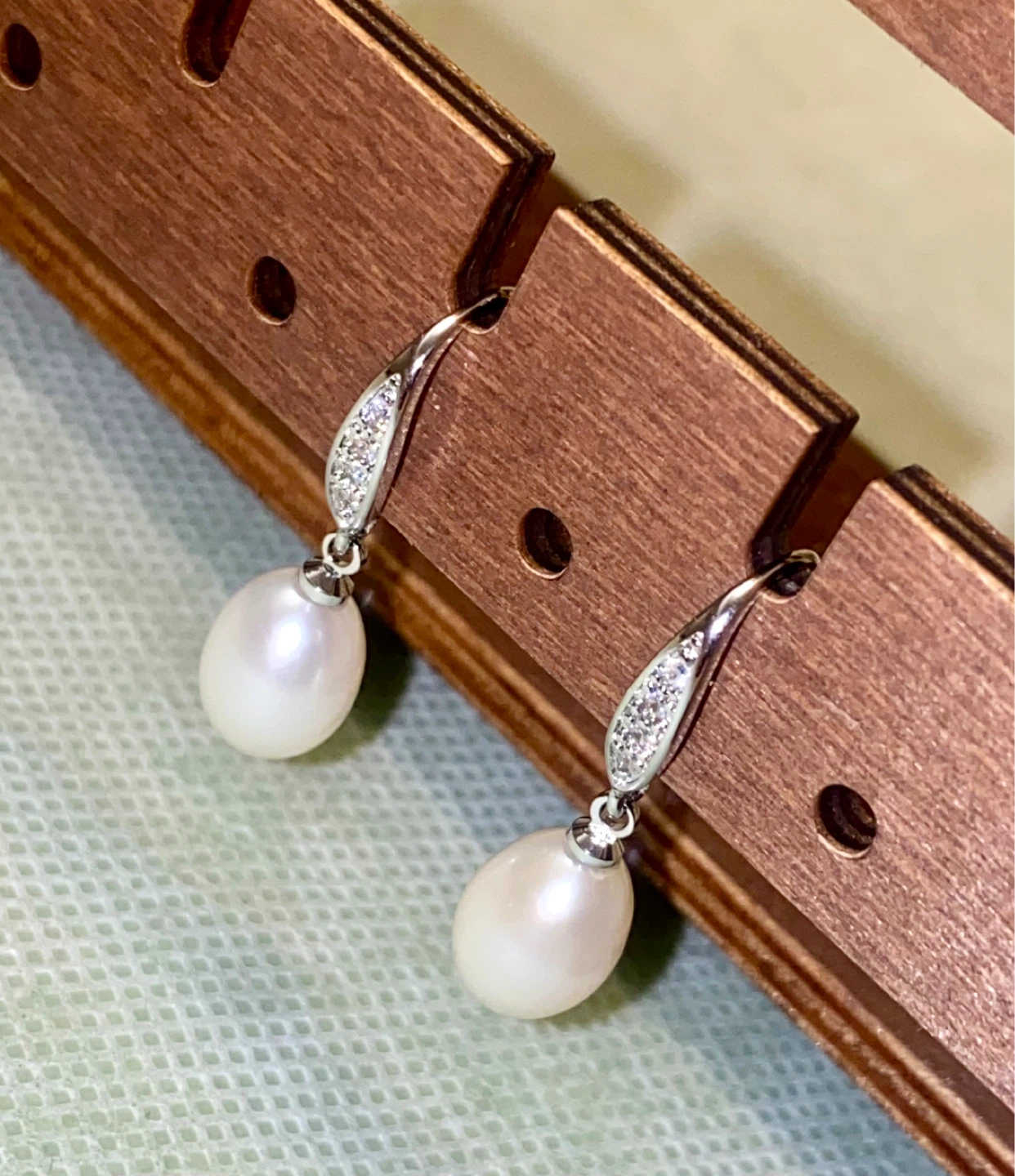 Sterling Silver Pearl and CZ Drop Earrings
