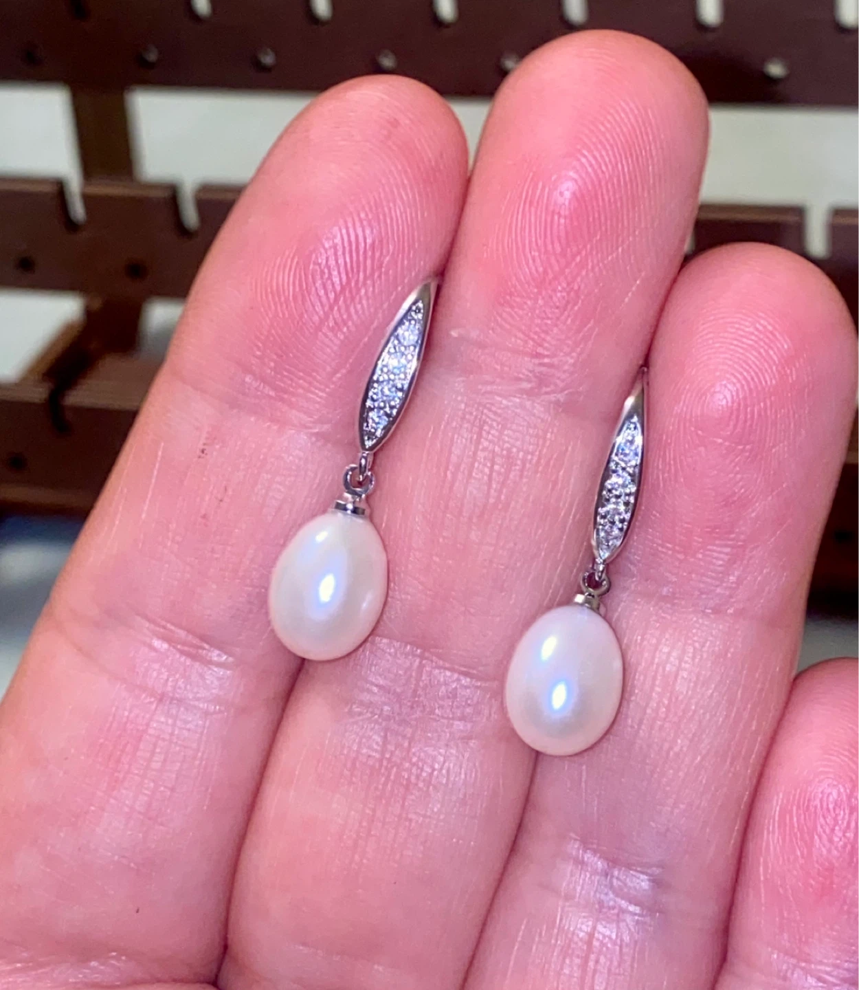 Sterling Silver Pearl and CZ Drop Earrings - photo 2