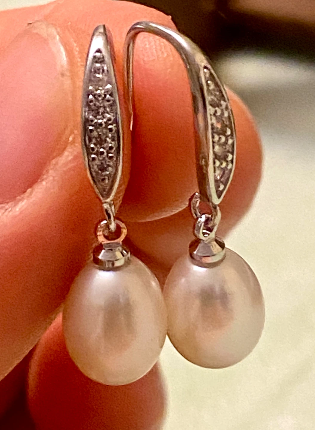 Sterling Silver Pearl and CZ Drop Earrings - photo 5