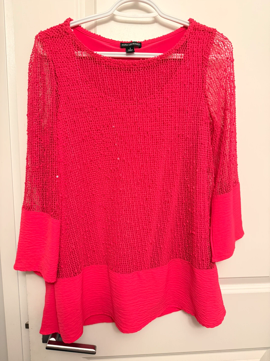 Nina Leonard Women's Pink Lace Tunic Top - Size S