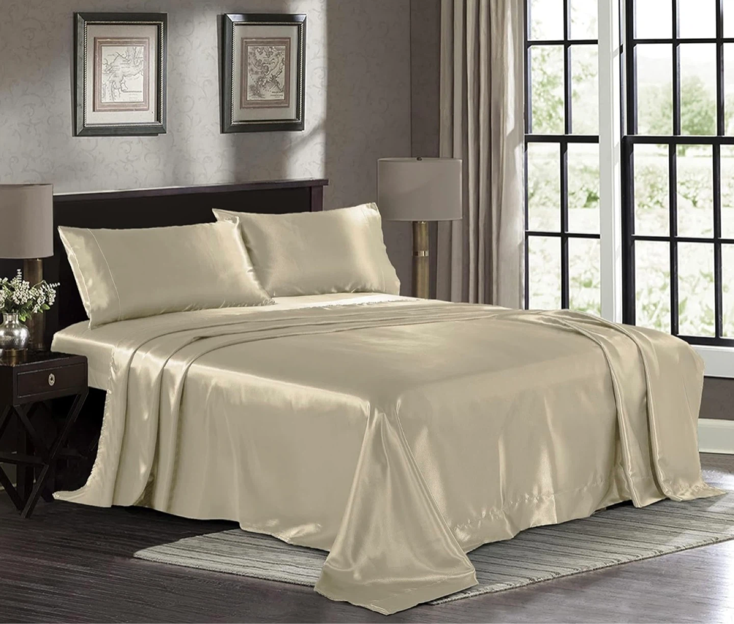 Queen Satin Sheet Set – 4PC Champagne Gold Brand New - photo 2