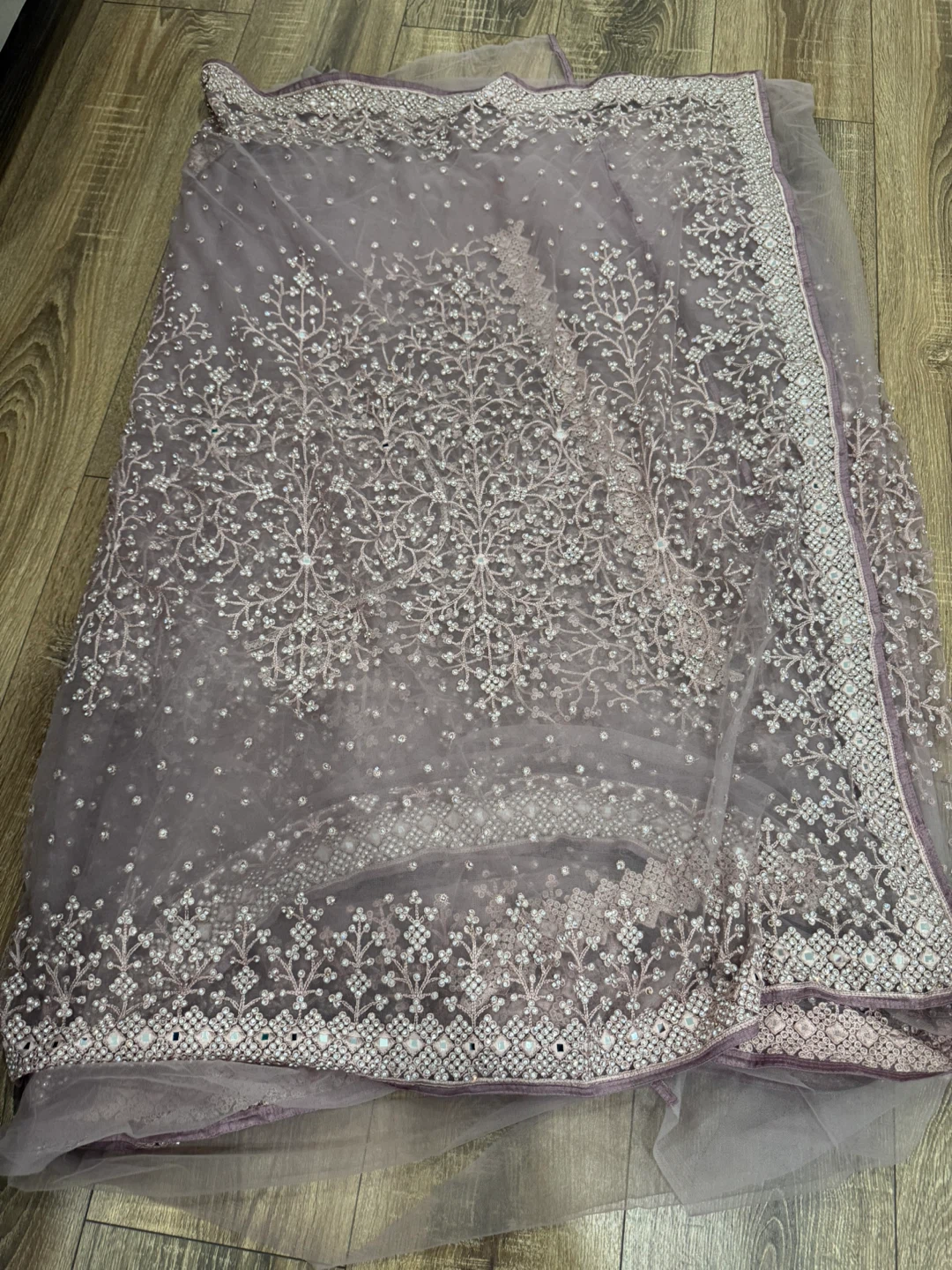 Embellished Net Fabric - Purple