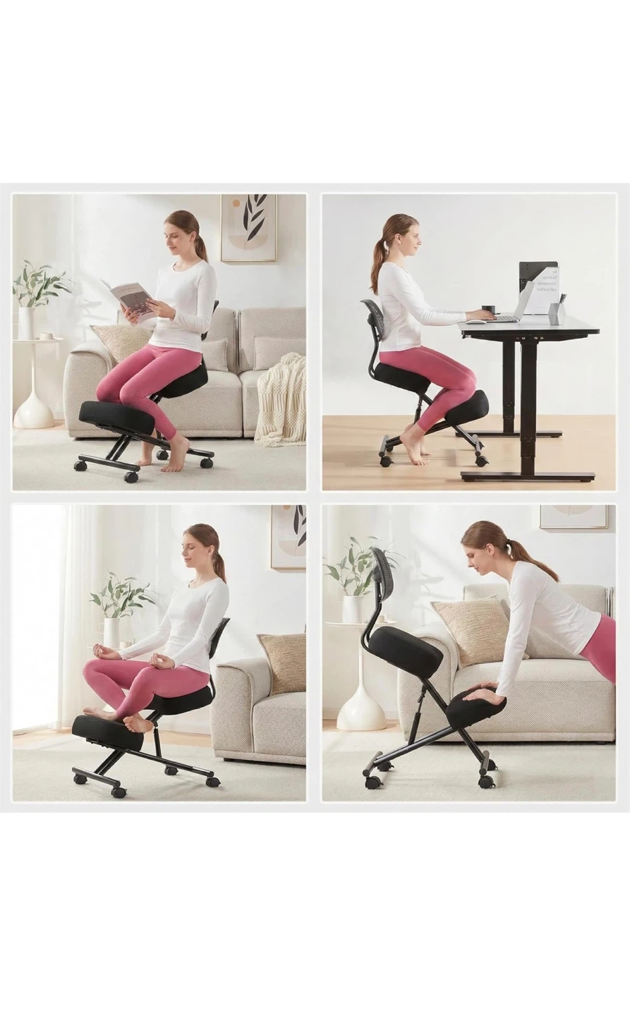 Black Ergonomic Kneeling Chair with Back Support - photo 4