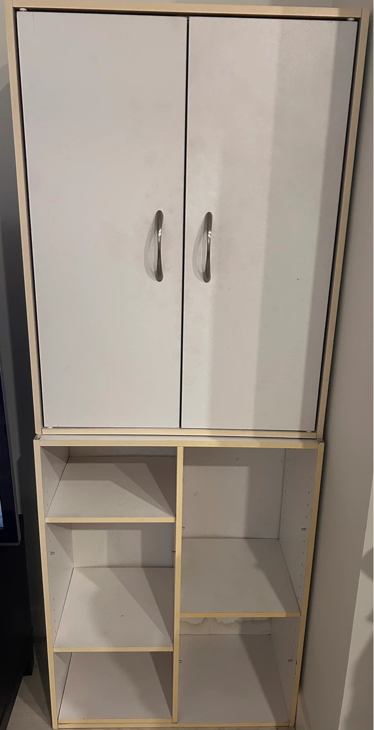 Moving!!!! White Two-Door Cabinet with Shelving Unit