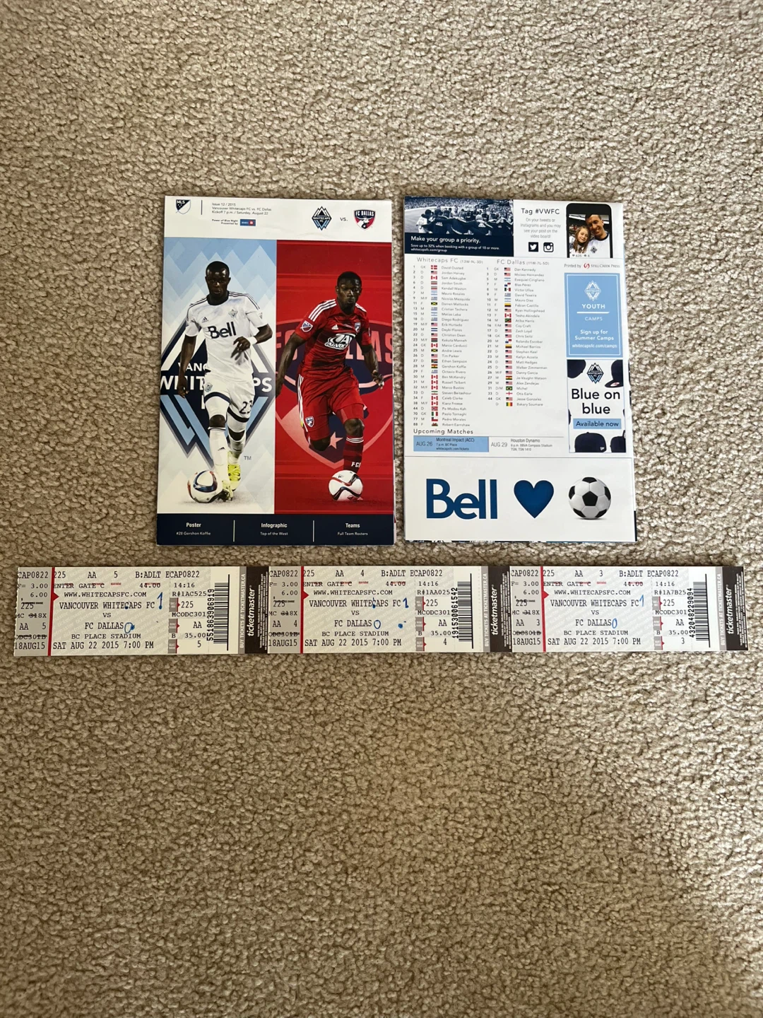 Vancouver Whitecaps Ticket Stubs and Game Program